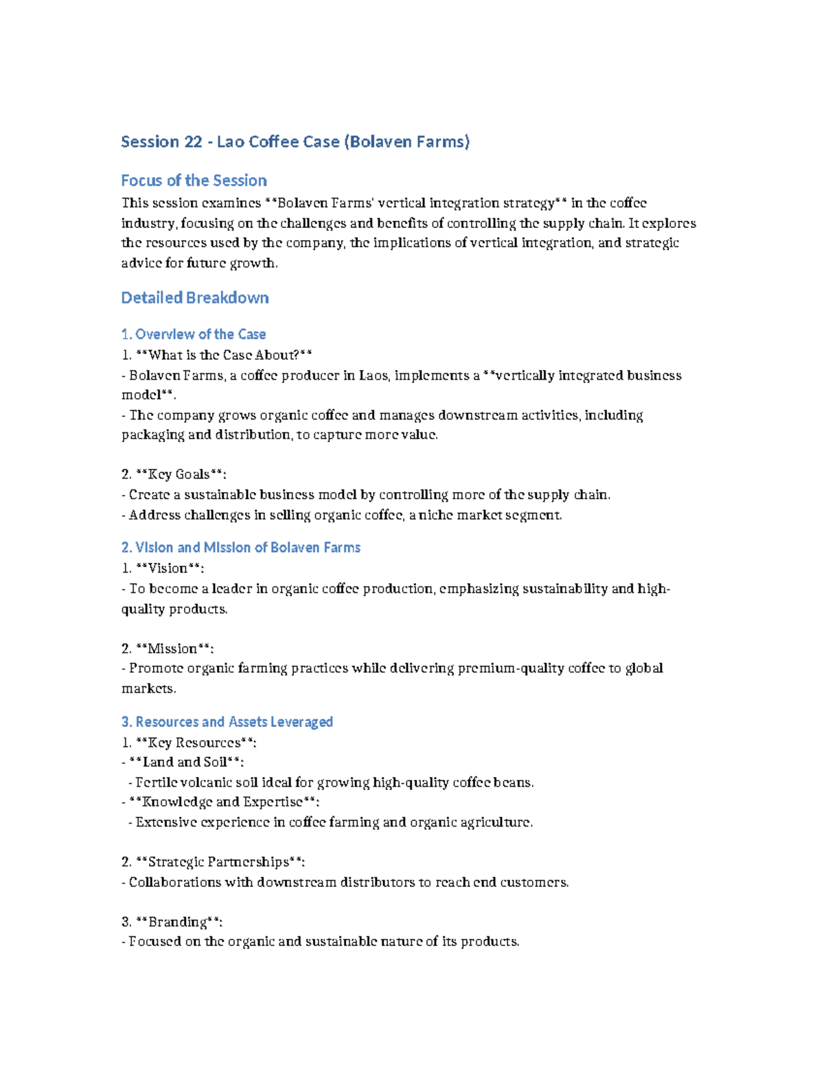 Session 22 Lao Coffee Case Study Guide - Session 22 - Lao Coffee Case ...