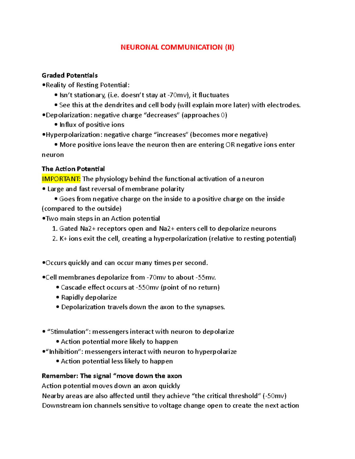Feb 8th - Psychlogy with Michael Murak - NEURONAL COMMUNICATION (II ...