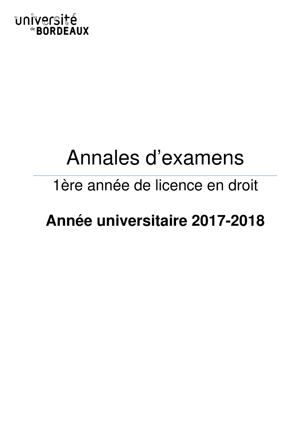 Annales Dexamens L1 Droit 2017-2018 - Annales D’examens 1ère Année De ...