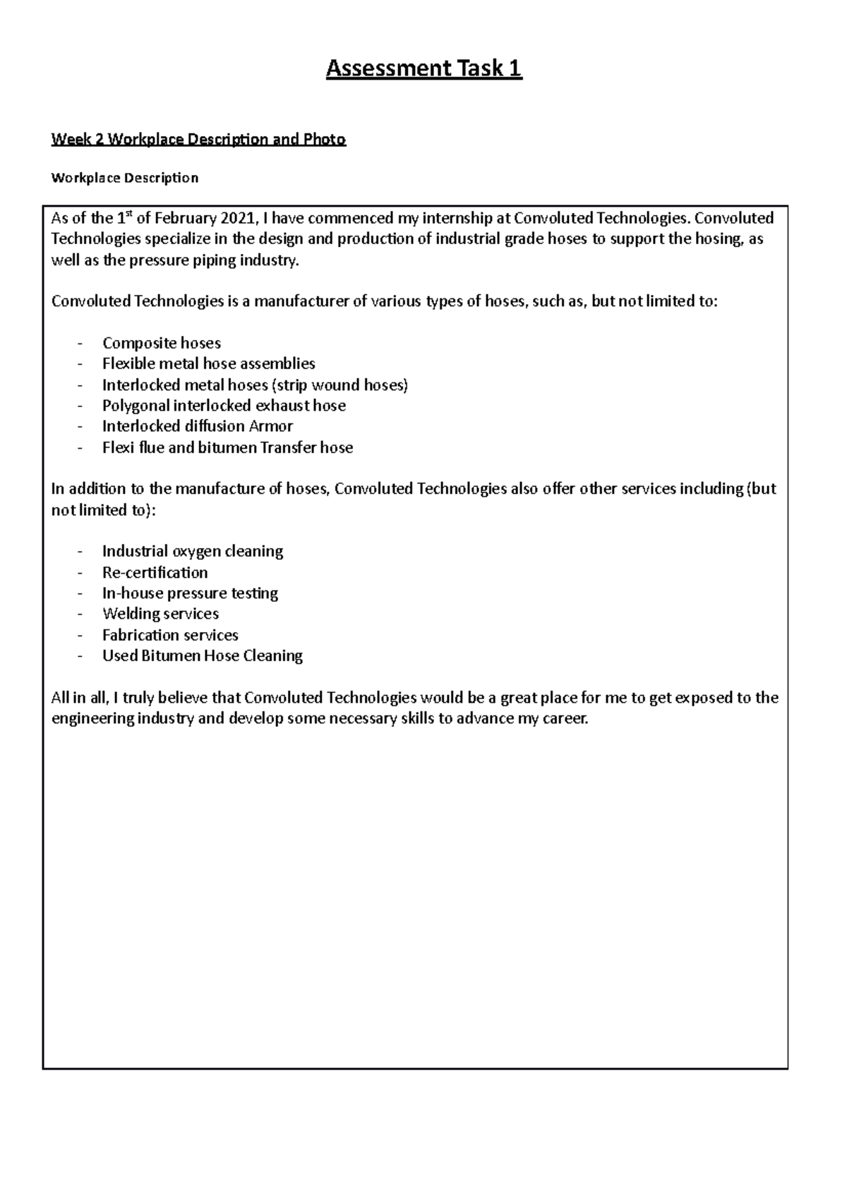 Assessment Task 1 (wil) - Assessment Task 1 Week 2 Workplace 