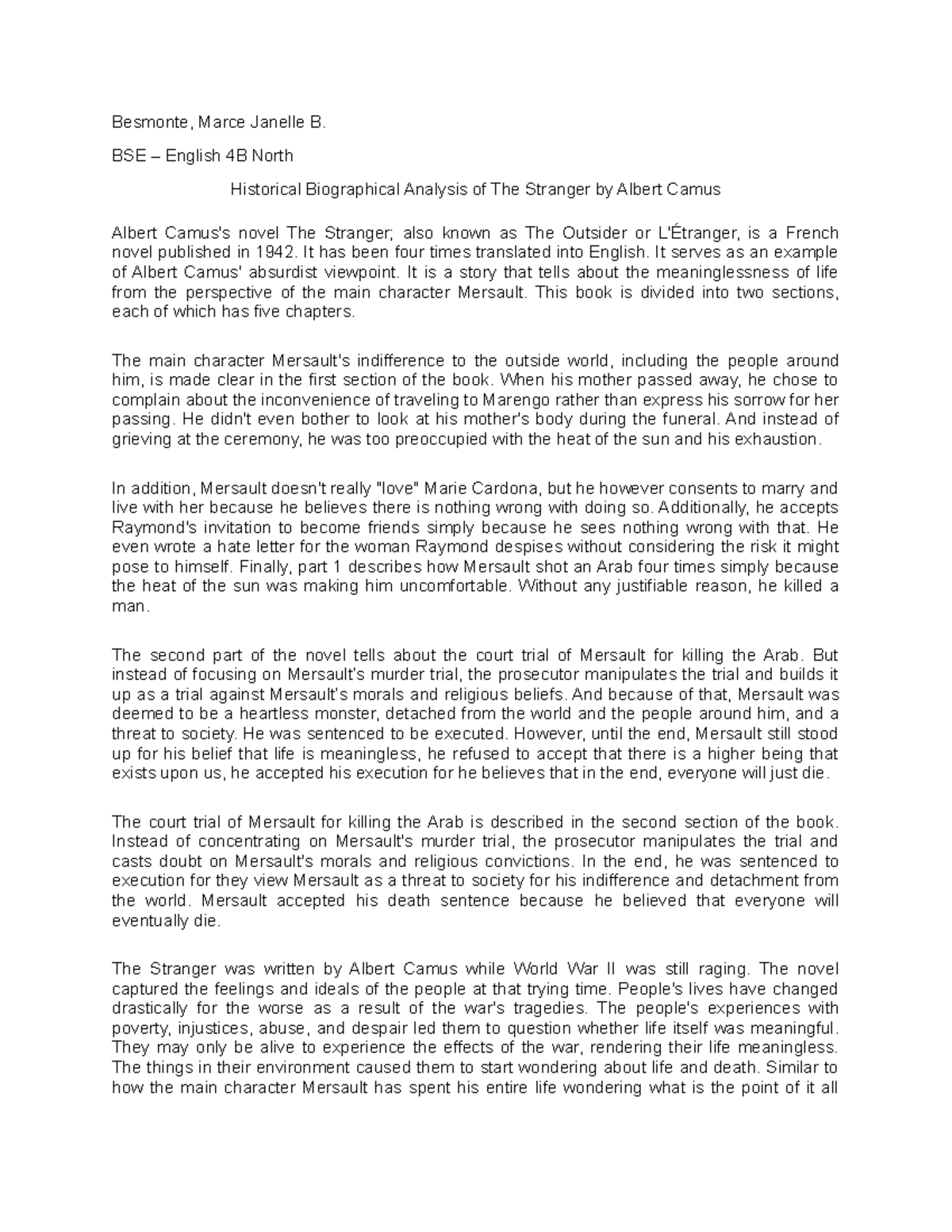 Histo-bio critic paper - Besmonte, Marce Janelle B. BSE – English 4B ...