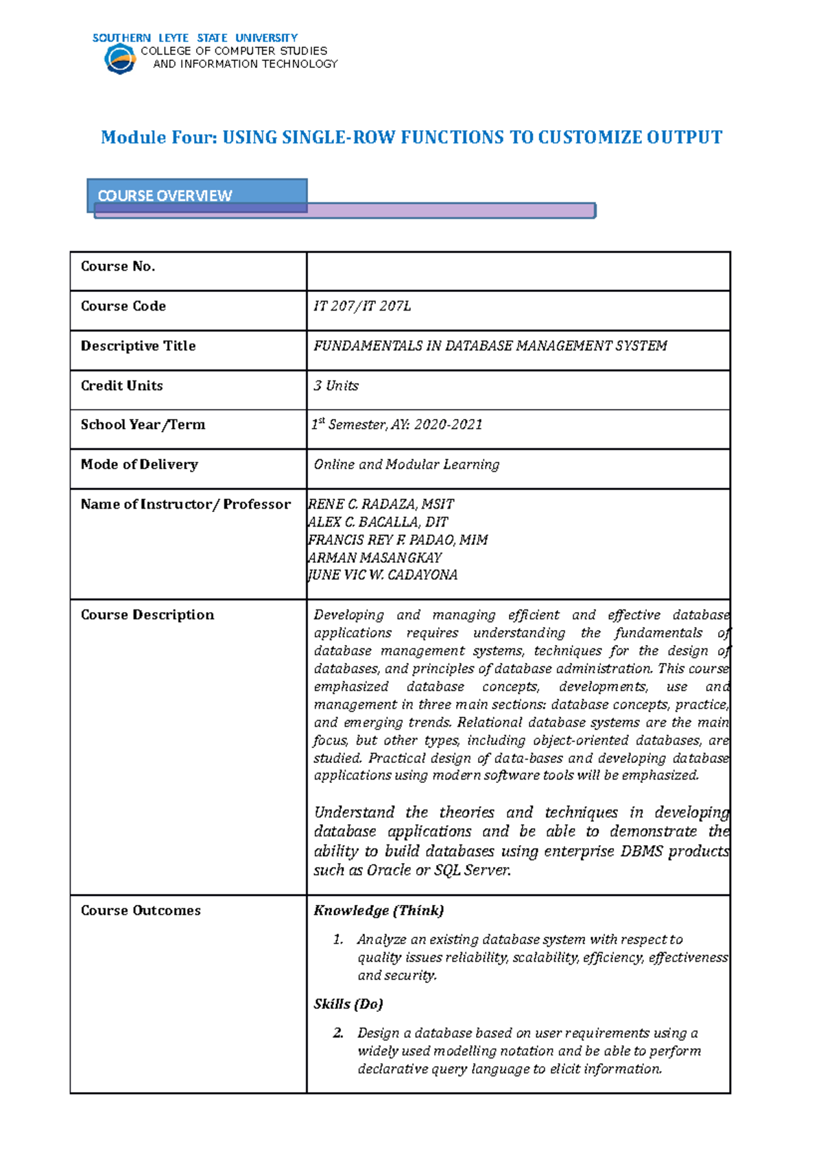 Module 4 - COLLEGE OF COMPUTER STUDIES AND INFORMATION TECHNOLOGY ...