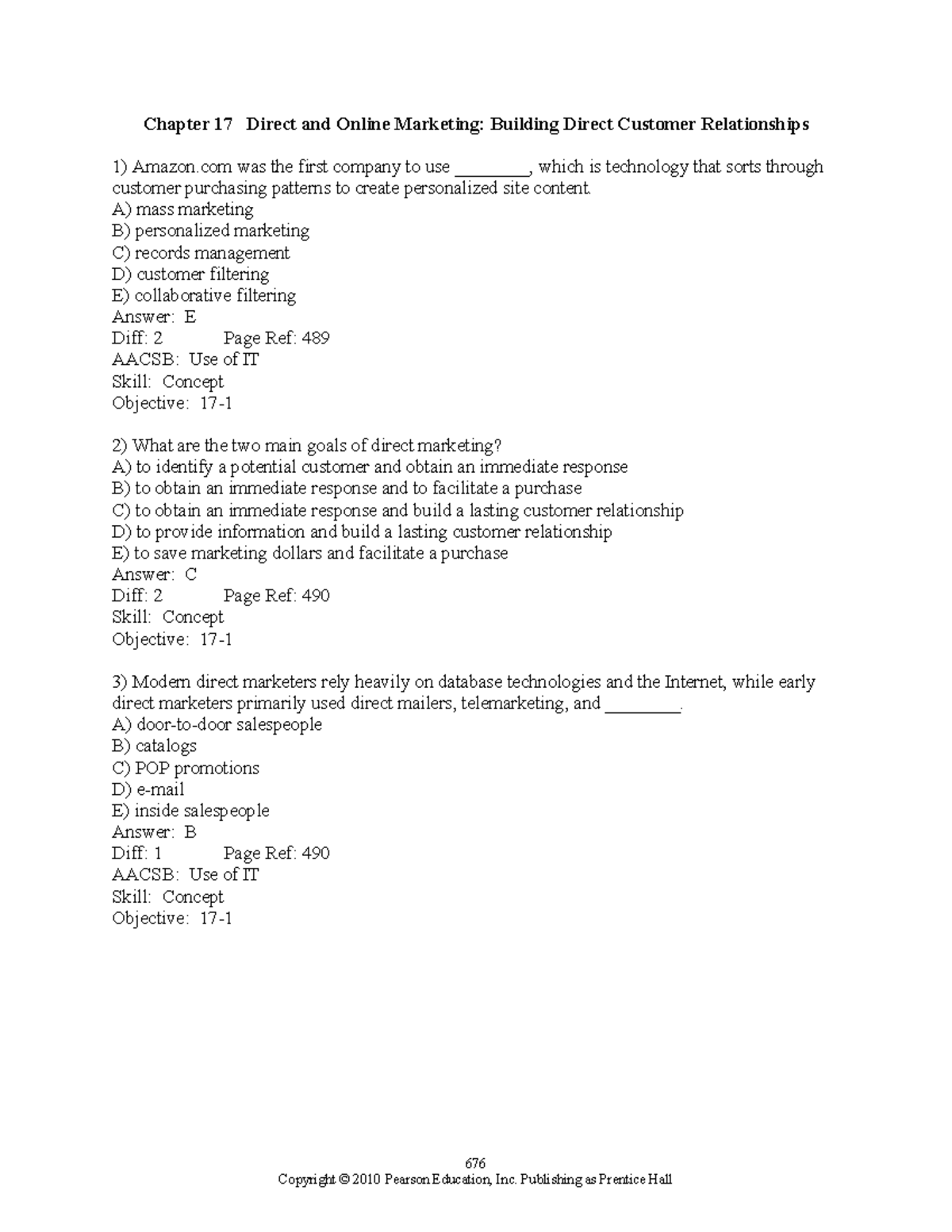 Marketing Chapter 17 - questions - Chapter 17 Direct and Online ...