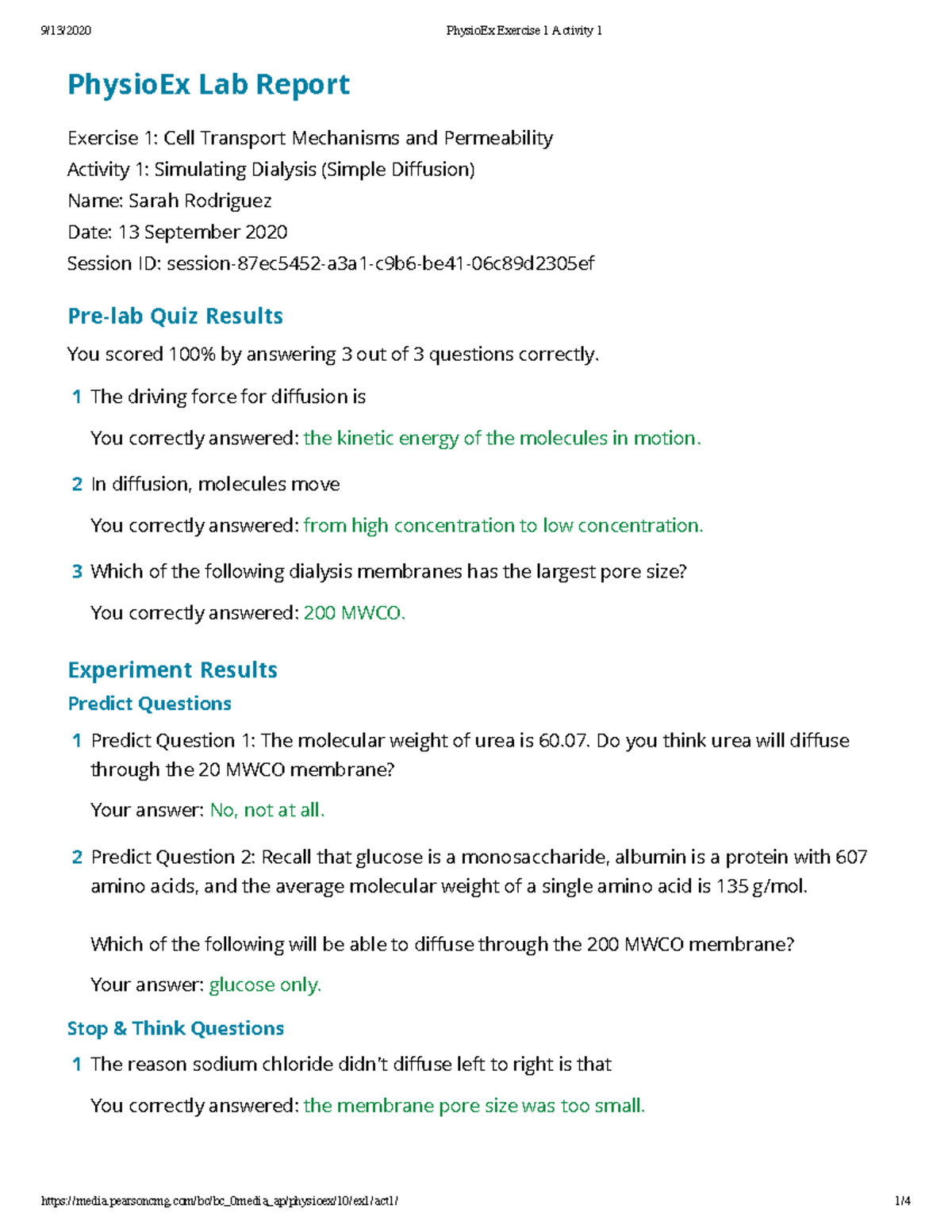 PhysioEx Exercise 1 Activity 1 Lab Report - Studocu