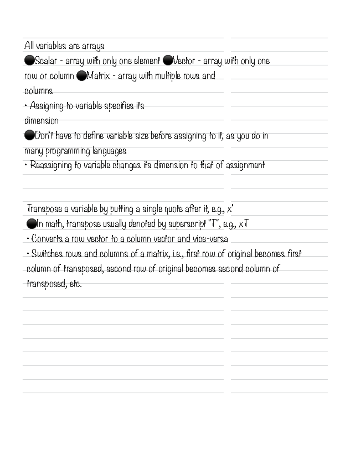 Engineering 33 - All variables are arrays Scalar - array with only one ...