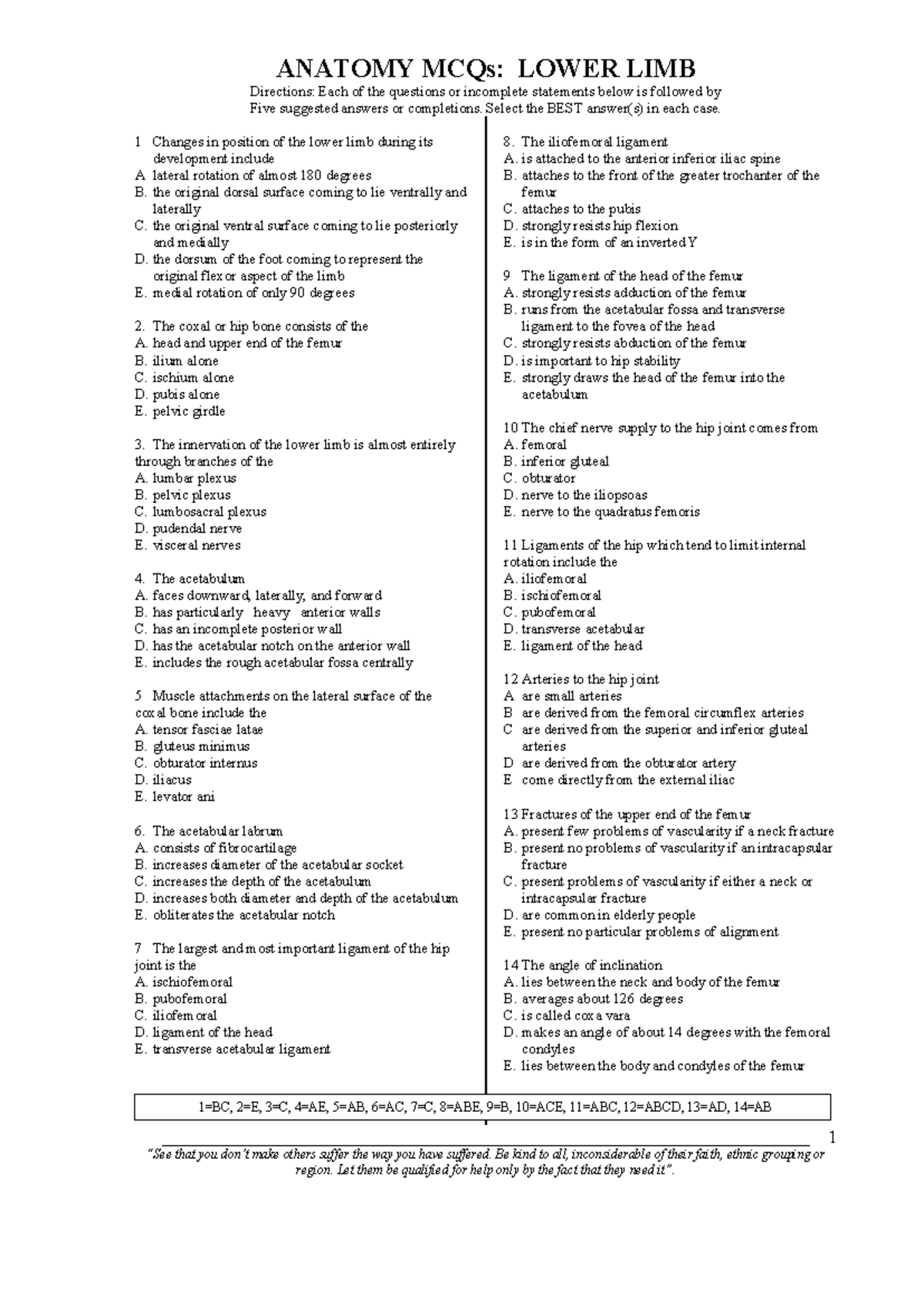 Lower limb practice materials - ANATOMY MCQs: LOWER LIMB Directions ...