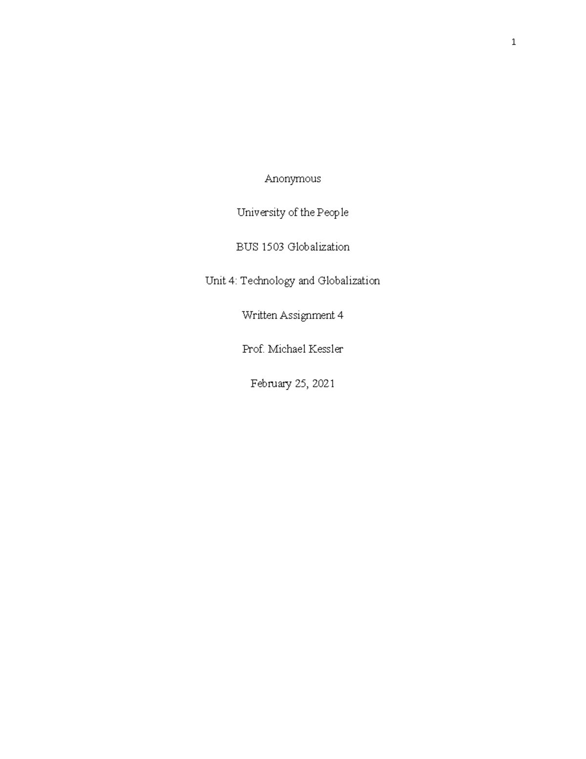 Pols1503 Wa4 Written Assignment Anonymous University Of The People Bus 1503 Globalization Pols1503 Wa4 Written Assignment Anonymous University Of The People Bus 1503 Globalization