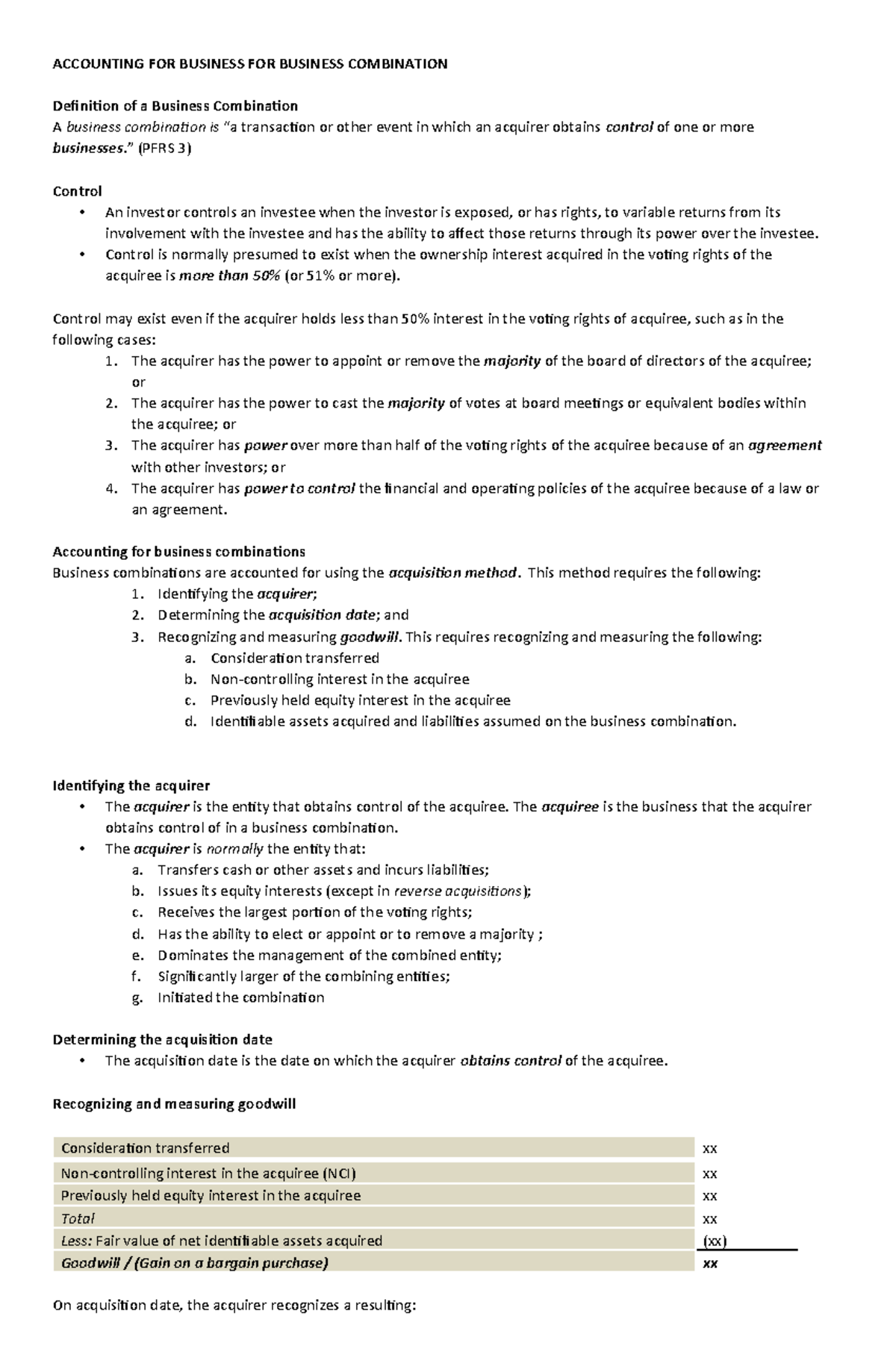 Lesson pt2 abc accounting for business combinations ACCOUNTING FOR