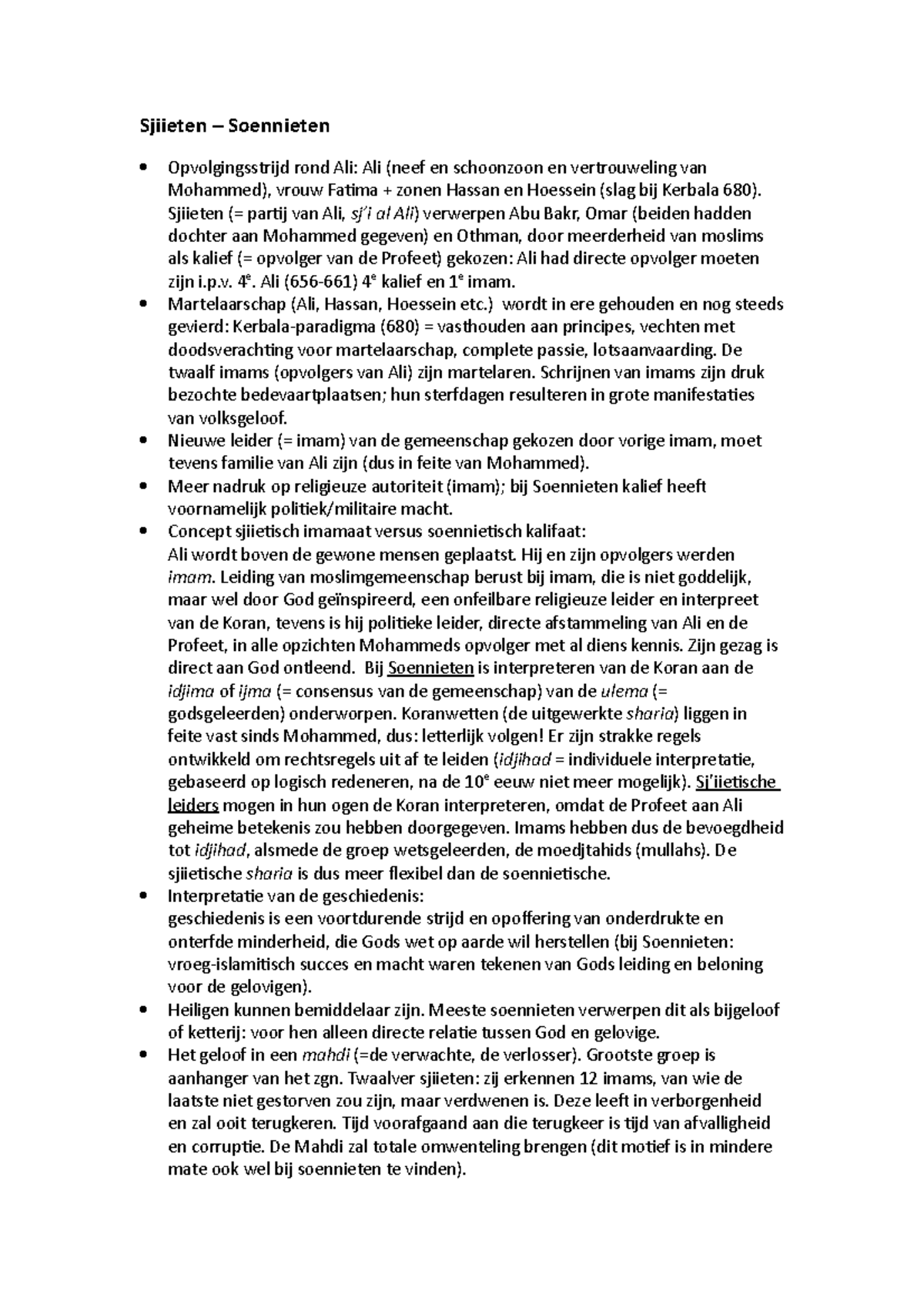SjiietenSoennieten.doc Sjiieten Soennieten Opvolgingsstrijd rond Ali Ali (neef en schoonzoon