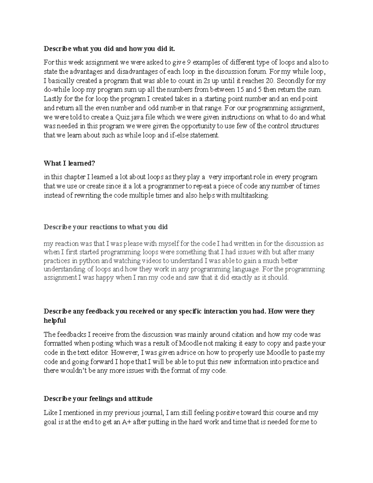 Unit 2 learning journal - Describe what you did and how you did it. For ...