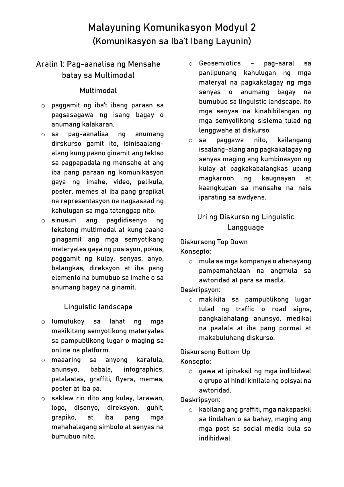 Malayuning Komunikasyon Module 2 Notes - (Komunikasyon Sa Iba’t Ibang ...