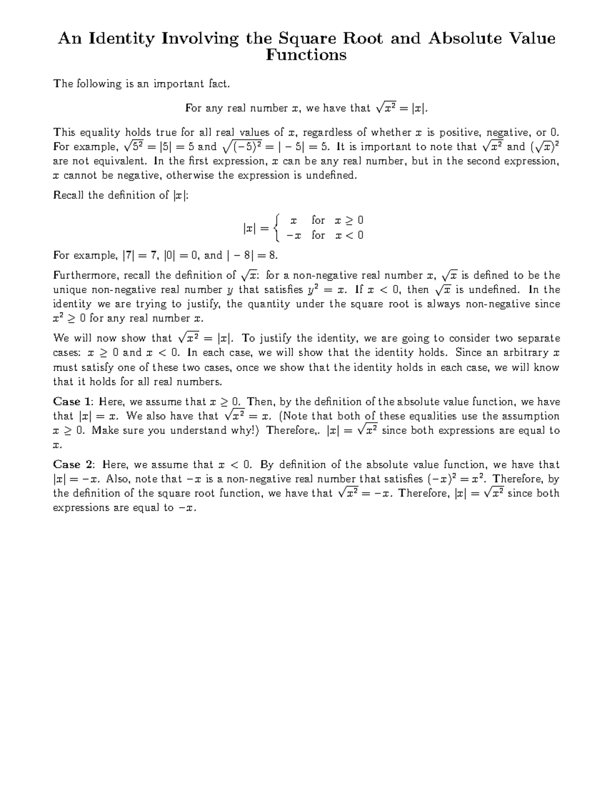 Square root abs value Practice An Identity Involving the Square
