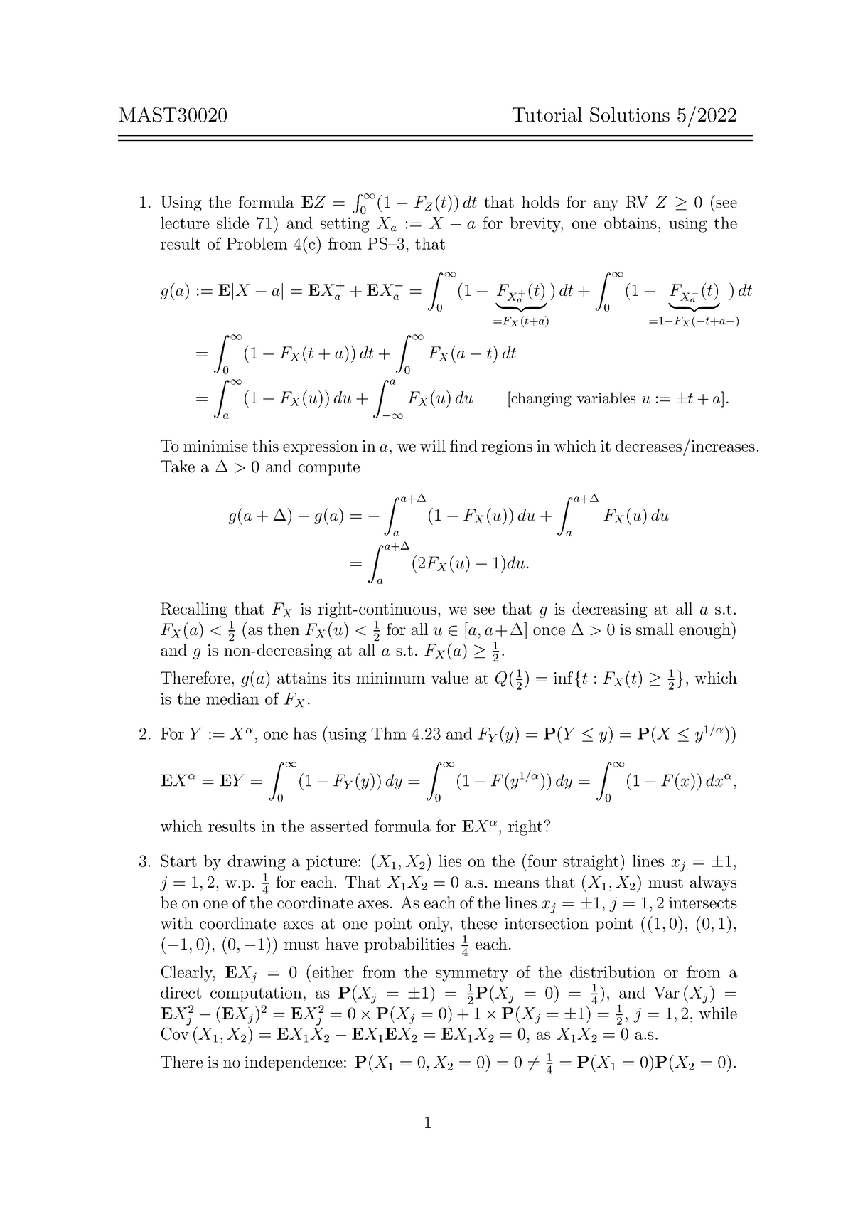 Ms30020 ps 05 tsol 22 - aaaaaaaaaaaaaaa - MAST30020 Tutorial Solutions ...