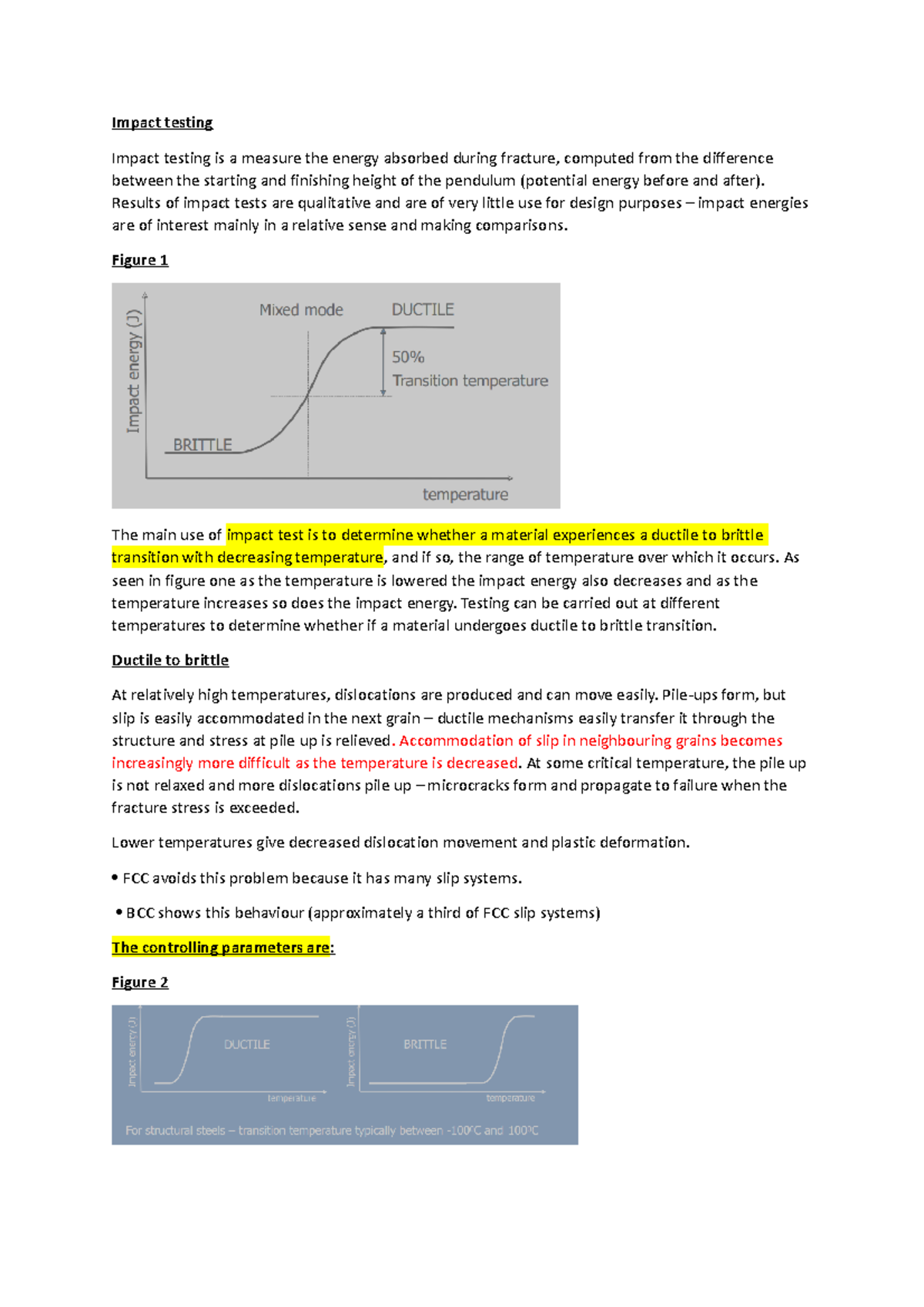 Impact testing, ductile to brittle transition - Impact testing Impact ...