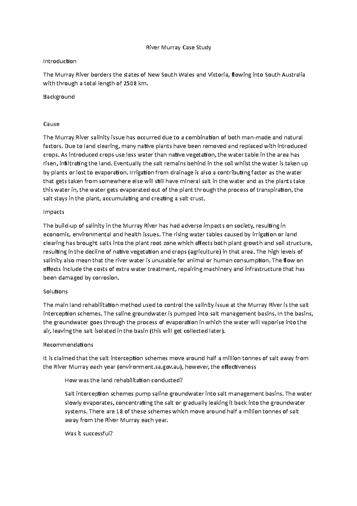 River Murray Case Study River Murray Case Study Introduction The