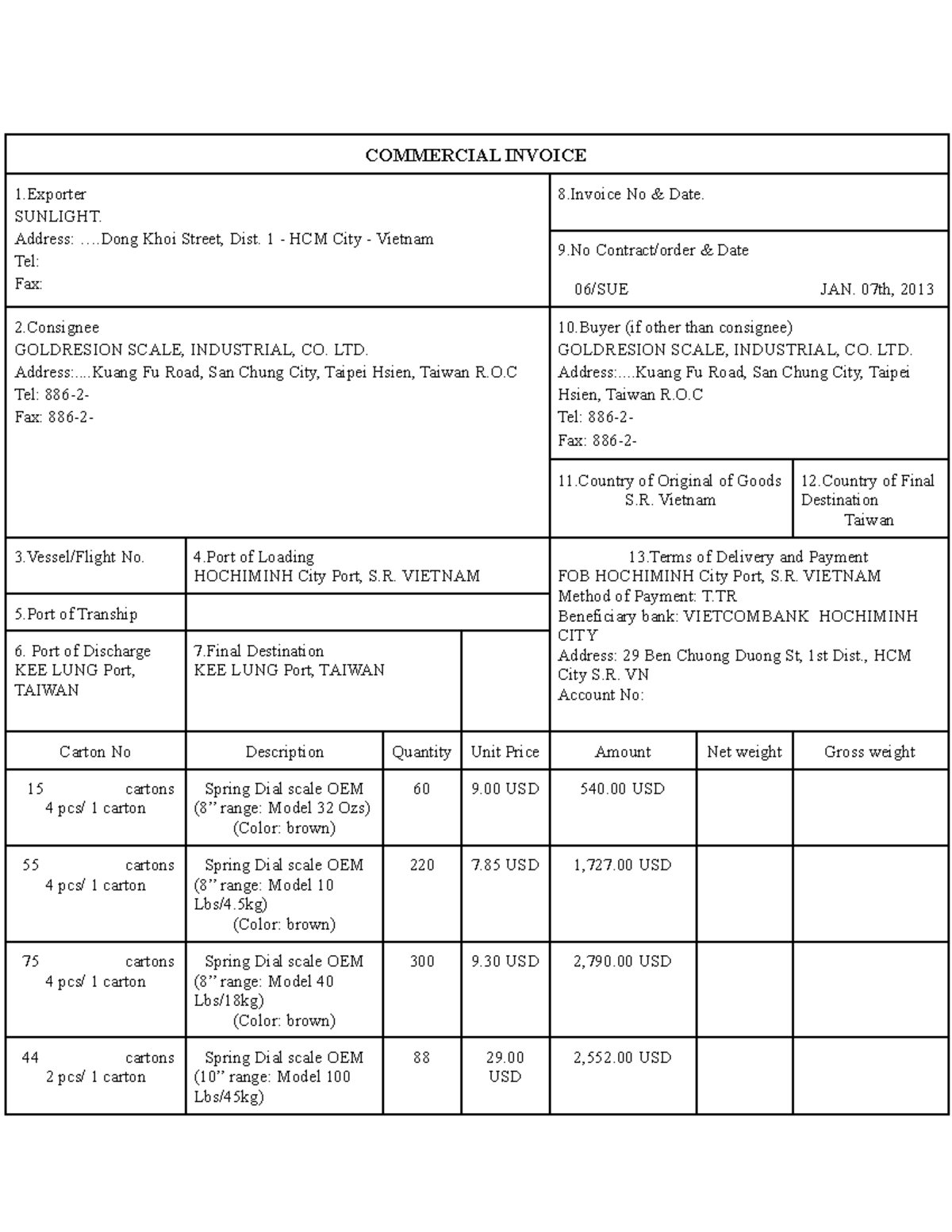 Commercial Invoice - Quản trị xuất nhập khẩu UEH - COMMERCIAL INVOICE 1 ...