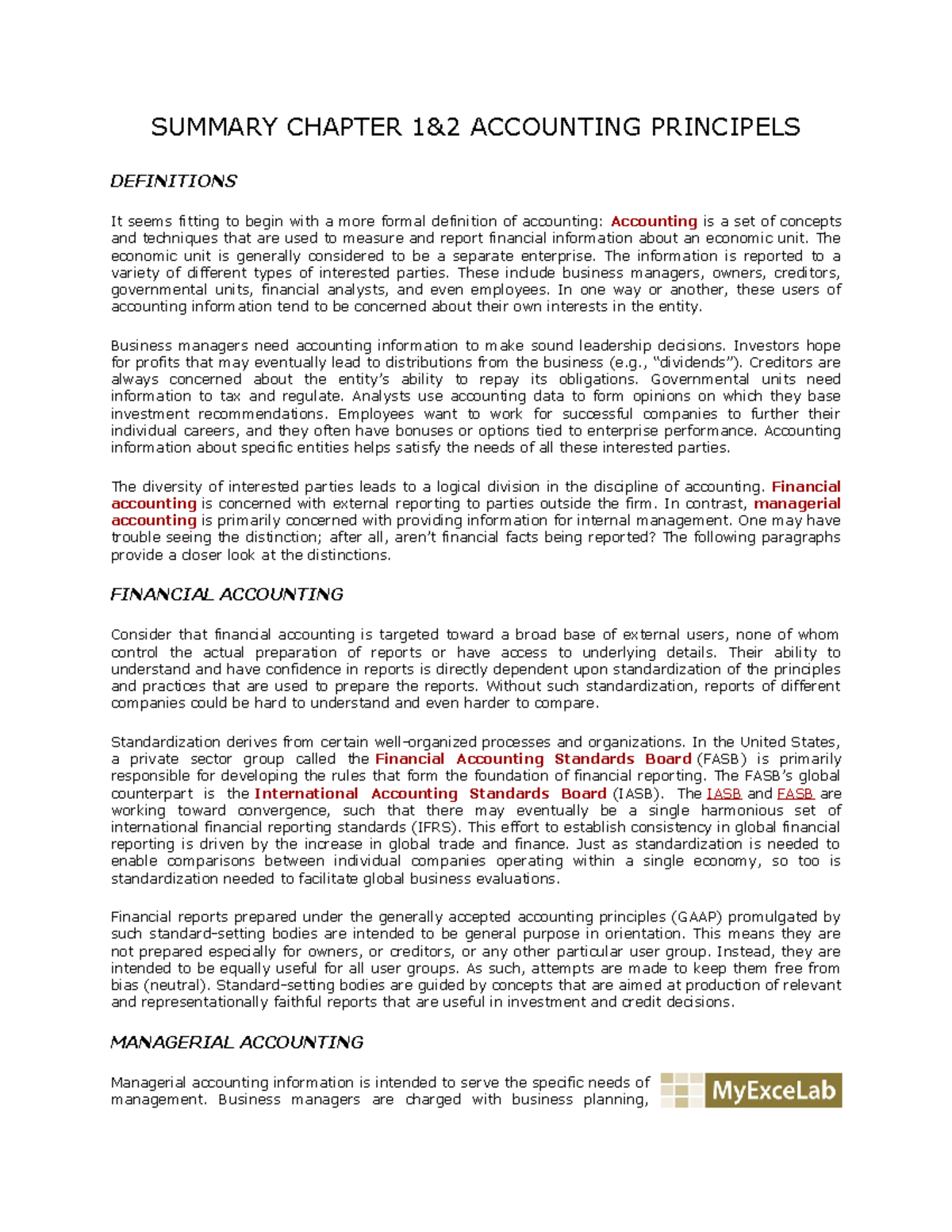 Summary ch. 1 & 2 SUMMARY CHAPTER 1&2 ACCOUNTING PRINCIPELS