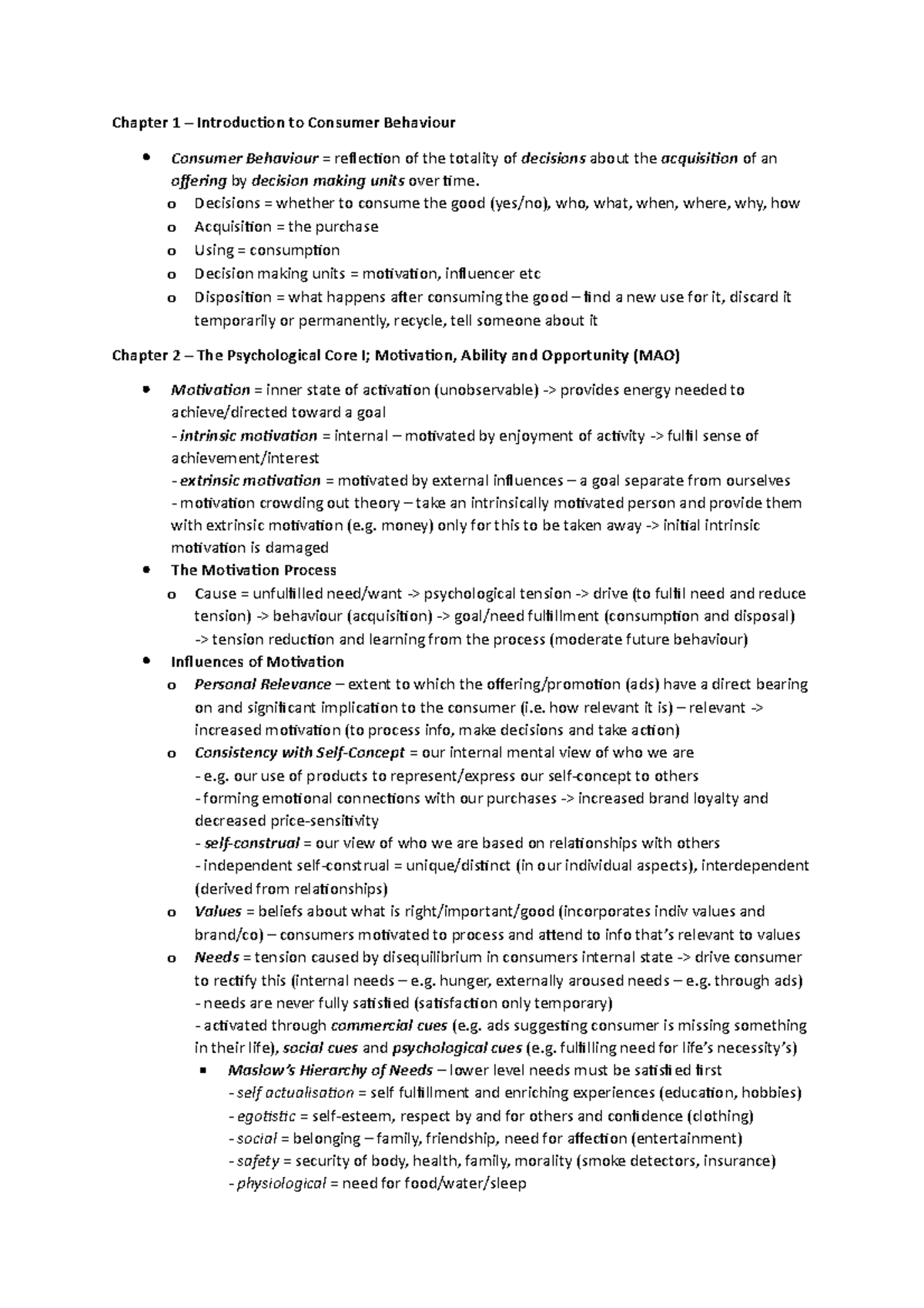 CB Topic 1-6 Summary - Chapter 1 – Introduction to Consumer Behaviour ...