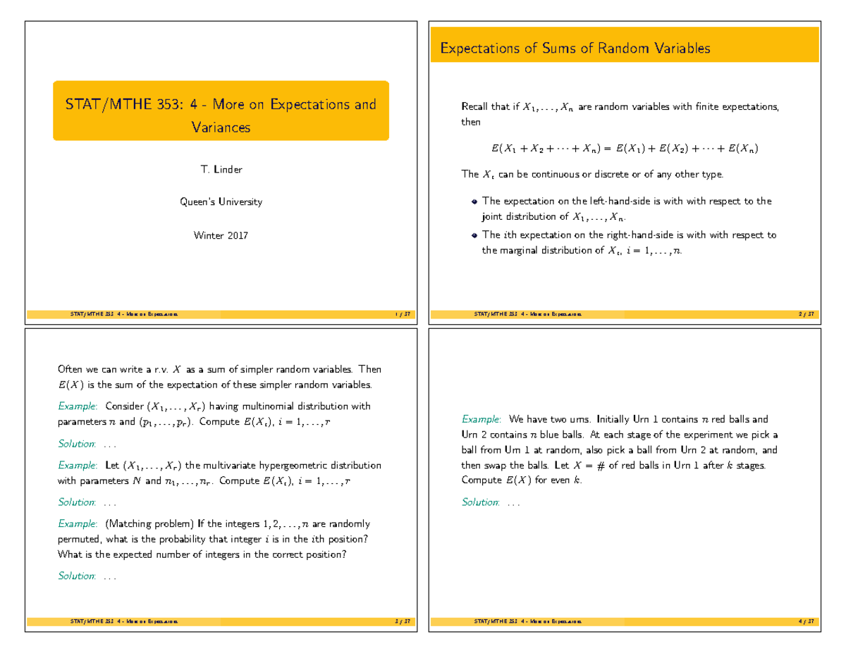 Conditional Expectation - STAT/MTHE 353: 4 - More On Expectations And ...