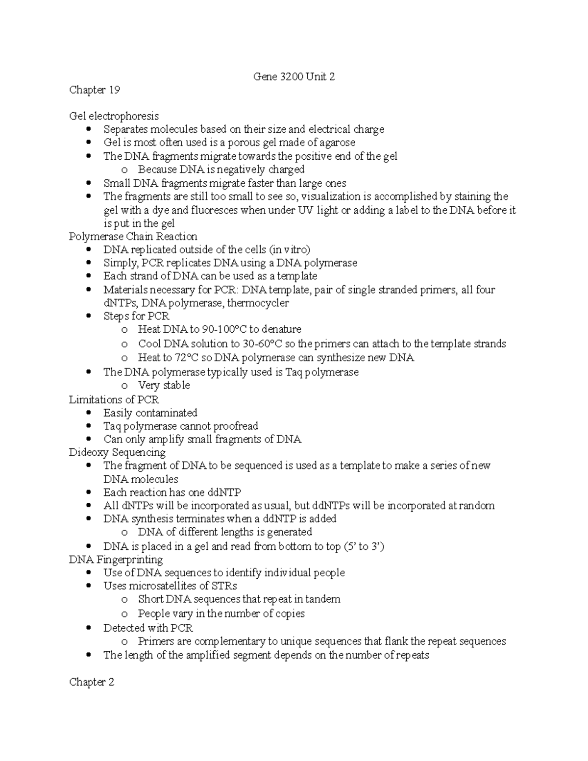 GENE3200 Unit 2 - unit 2 - Gene 3200 Unit 2 Chapter 19 Gel ...