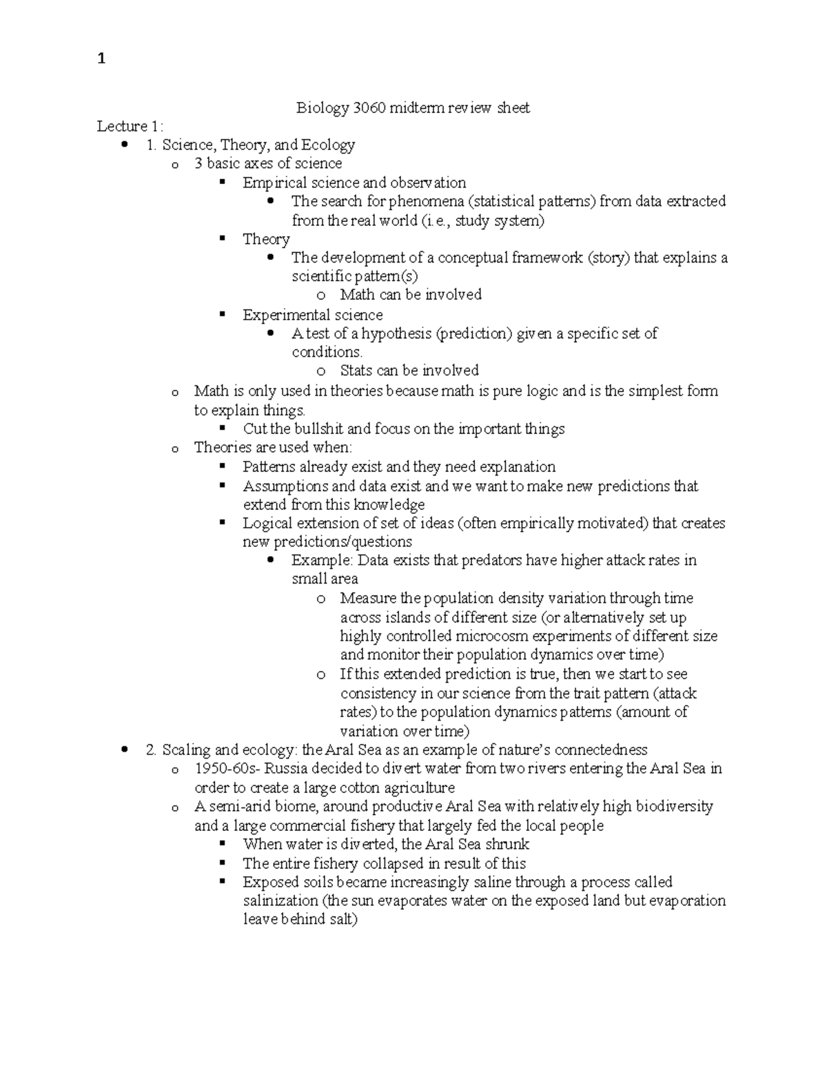 Biology 3060 midterm review sheet - 1 Biology 3060 midterm review sheet ...