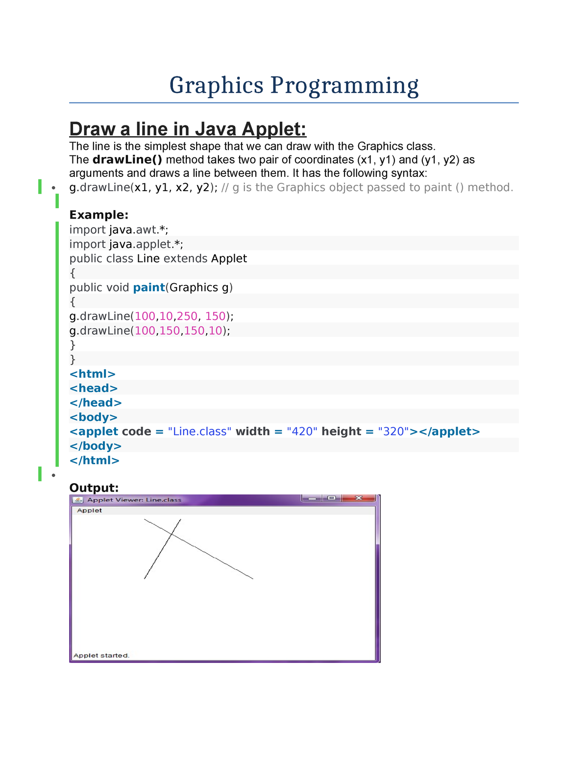 Graphics Programming - Graphics Programming Draw A Line In Java Applet ...