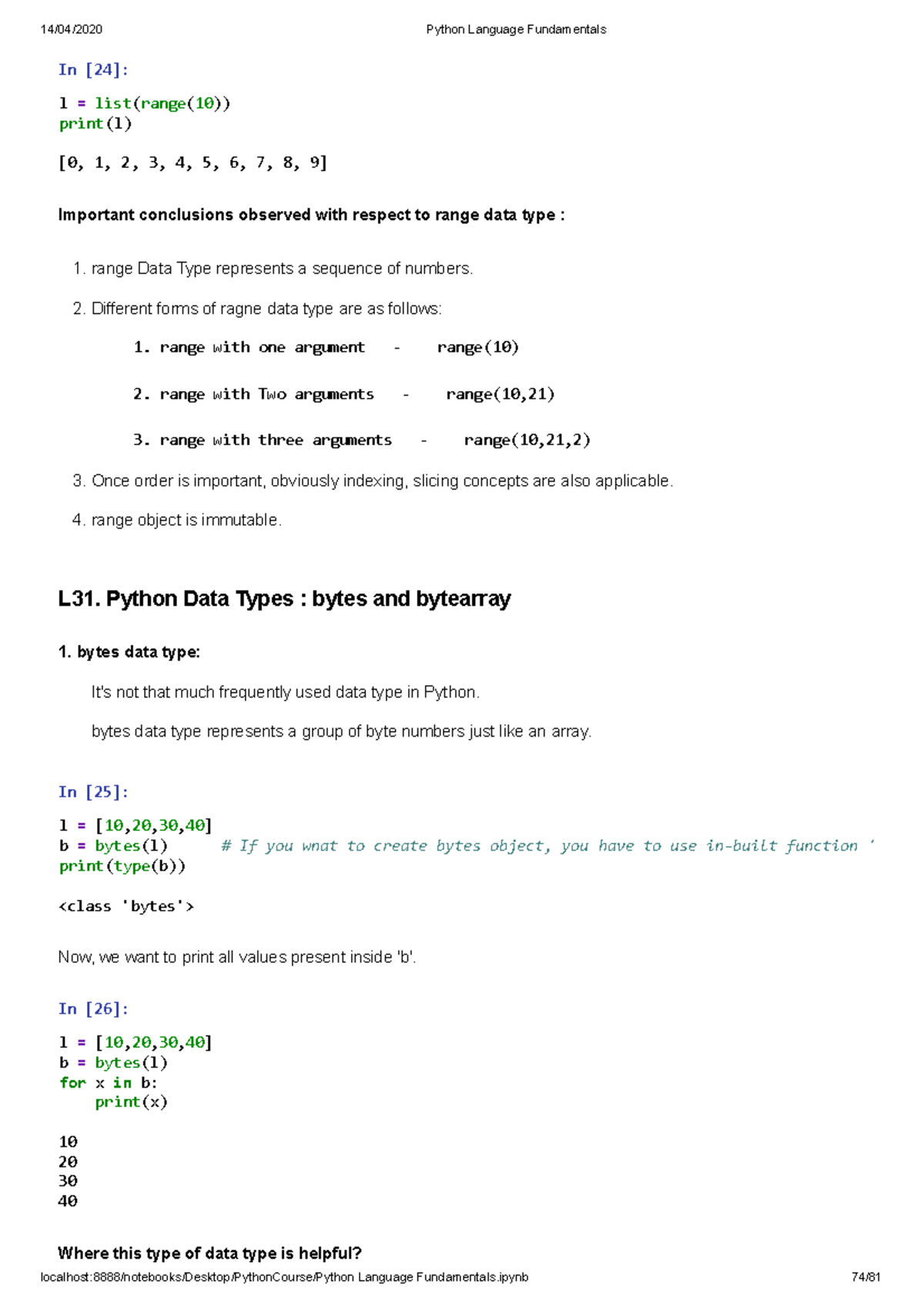 Python 5 - 14/04/2020 Python Language Fundamentals - Studocu