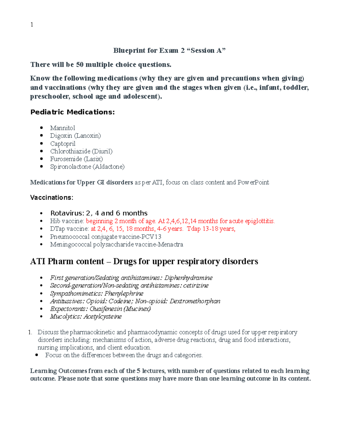 Exam 2 session A Sp 22 - Pediatric Exam 2 Study Guide - Blueprint for ...