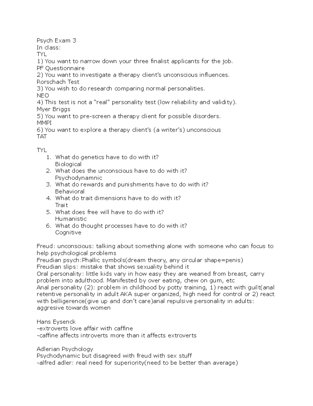 Psych exam 3 PREP - Psych Exam 3 In class: TYL 1) You want to narrow ...