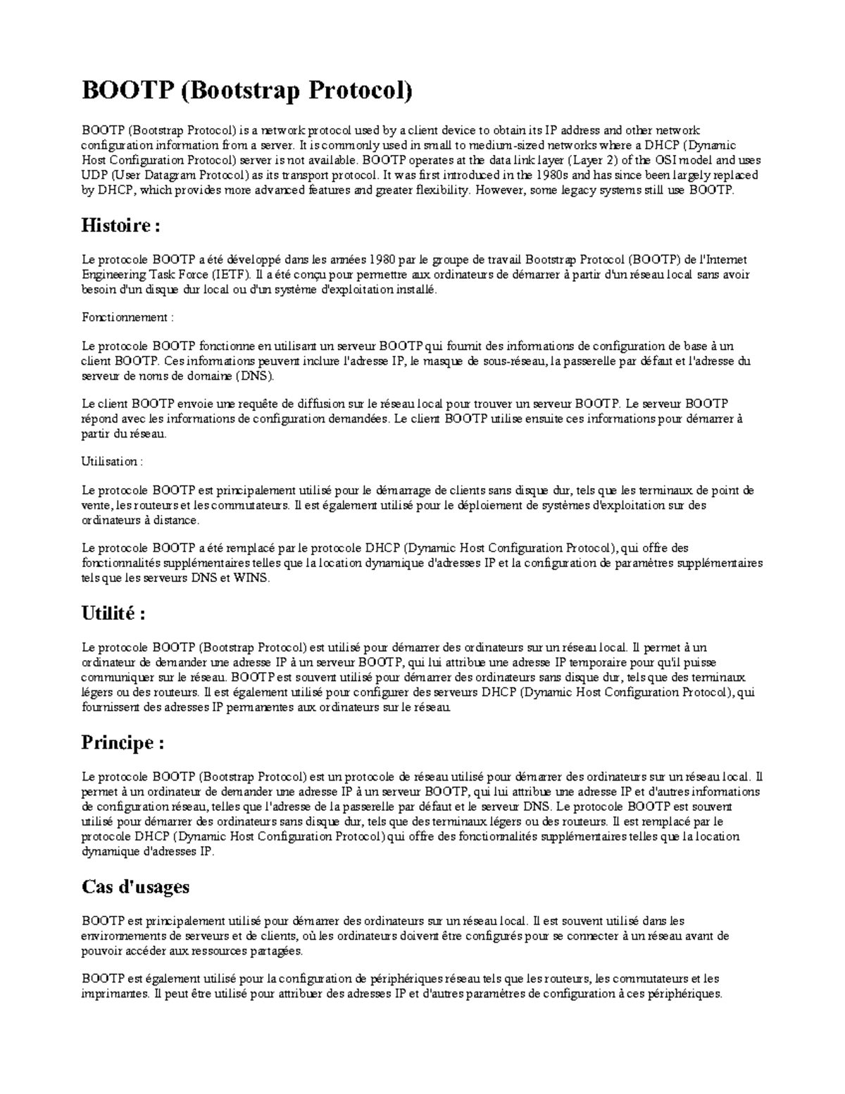 Bootp (Bootstrap Protocol) BOOTP (Bootstrap Protocol) BOOTP