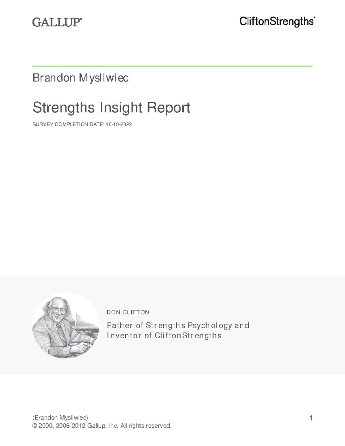 Gallup Report Brandon M ysliwiec Strengths Insight Report SURVEY