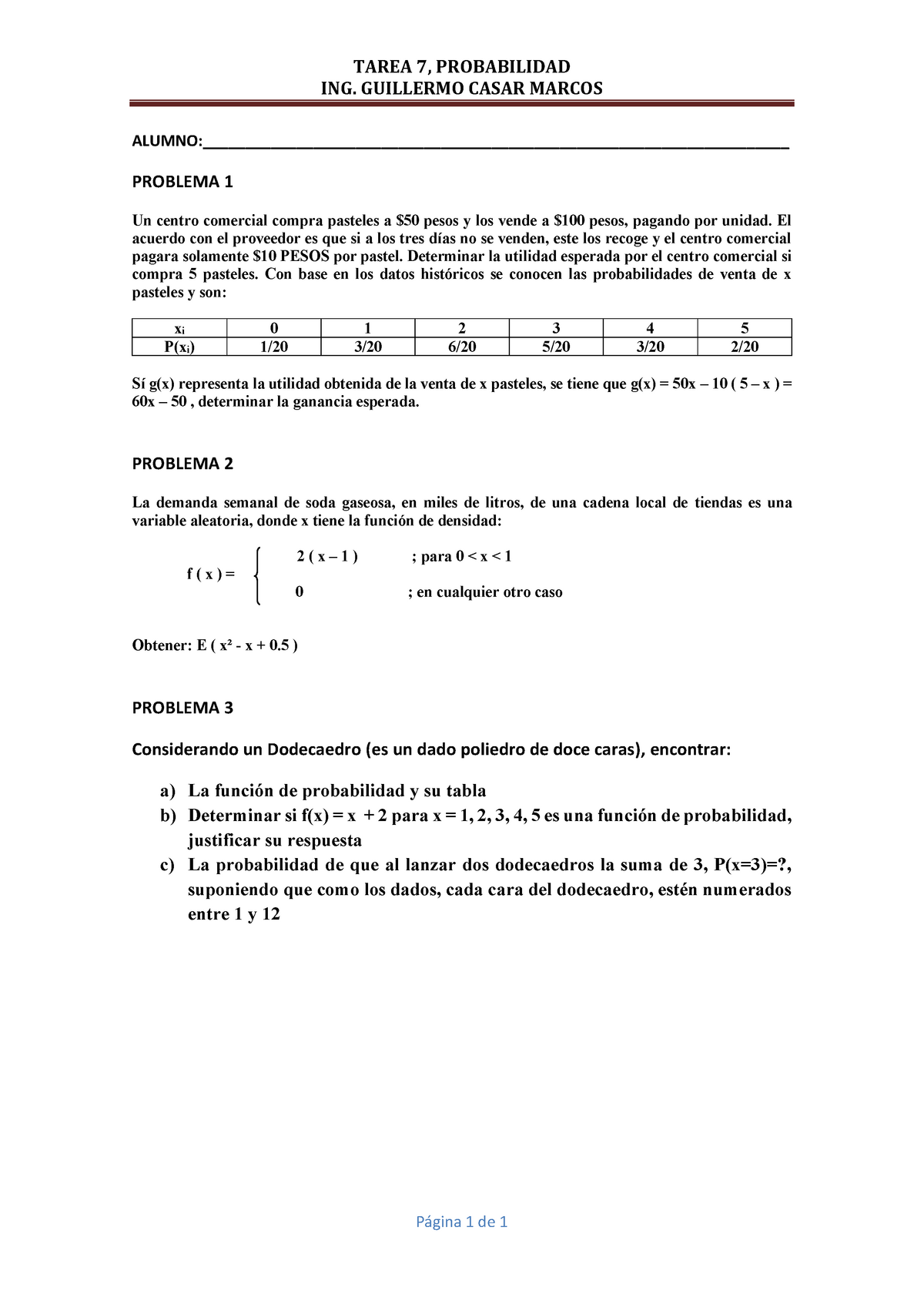 Tarea1 Probabilidad Apunte 1 - Probabilidad I - UNAM - Studocu