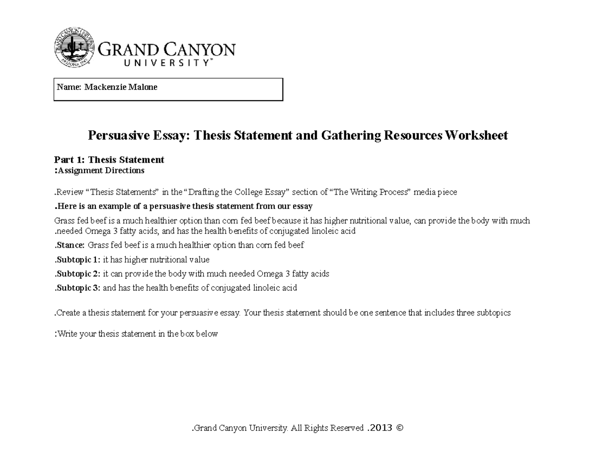 PHI105 T3 Thesis Statement and Gathering Resources Worksheet - PHI-105 ...