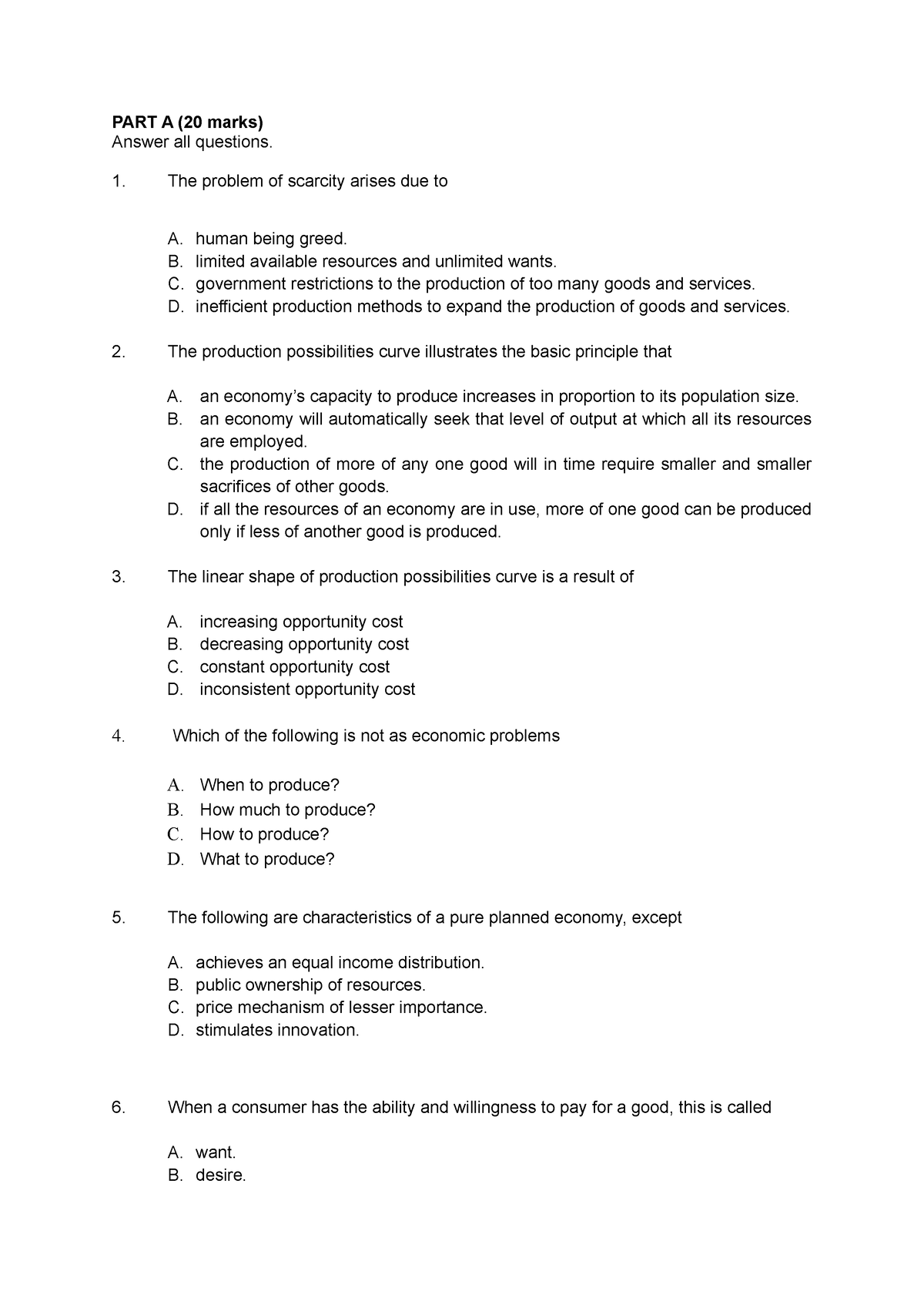 TEST ECO162 DEC 2022 - Practice Material - PART A (20 Marks) Answer All ...