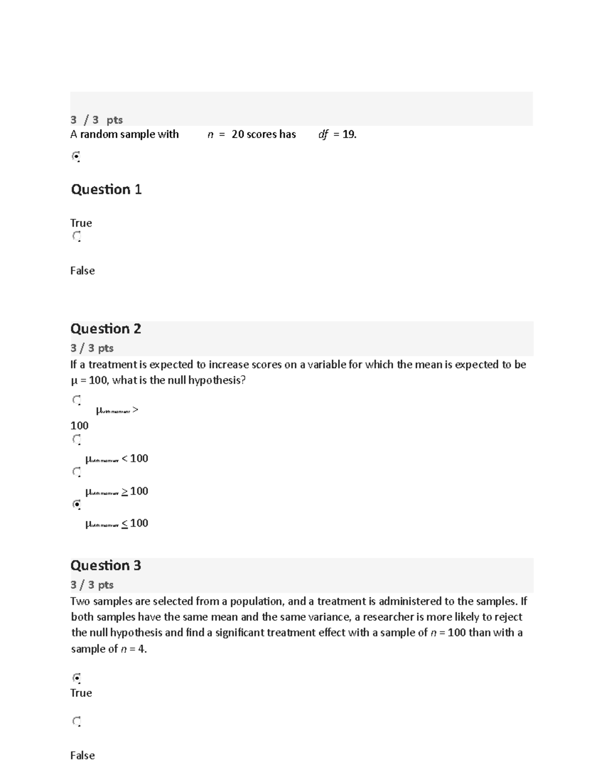 PSYC EXAM 03 - Exam And Answers - Question 1 True False Question 2 3 / ...