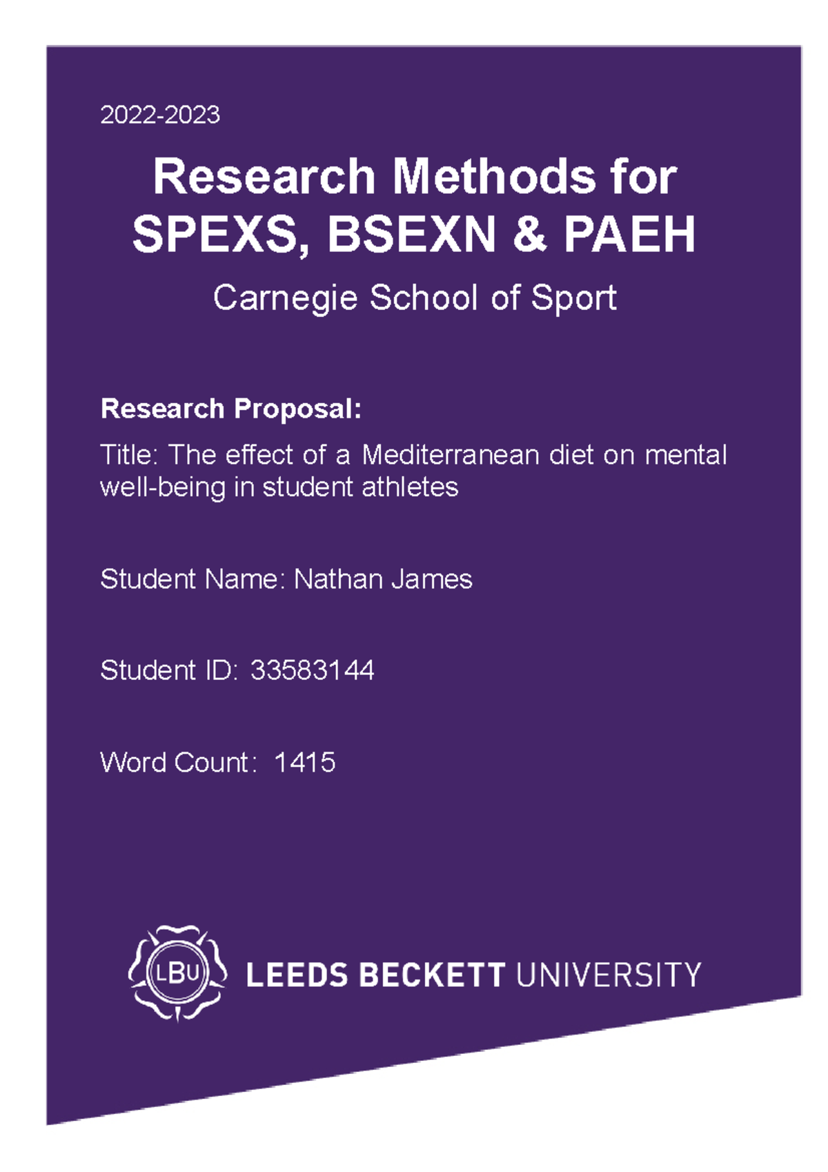 Research Proposal 2023 2022 Research Methods for SPEXS, BSEXN & PAEH