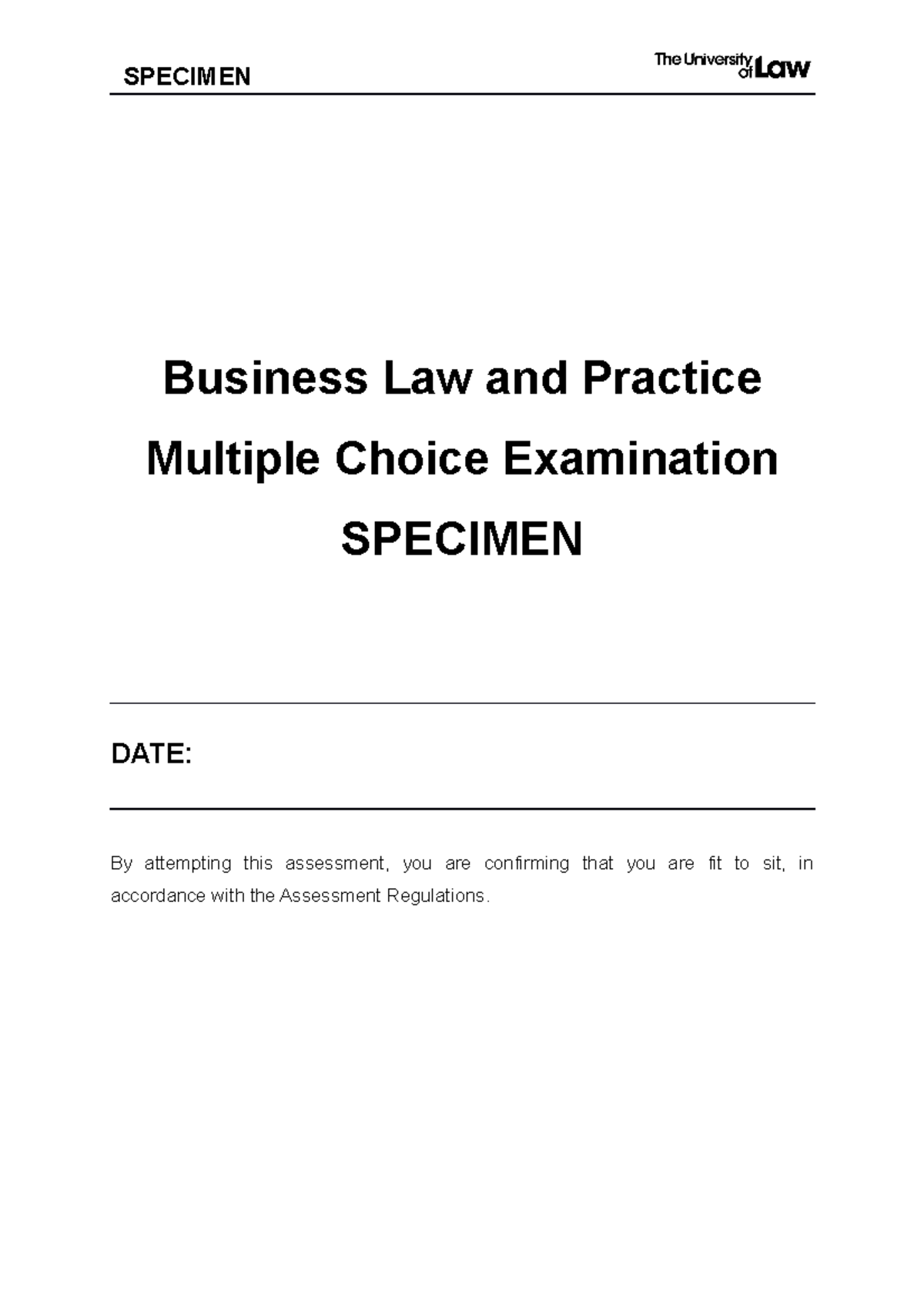 2122 Blp Ce01 Specimen Assessment Mcq - Business Law And Practice ...