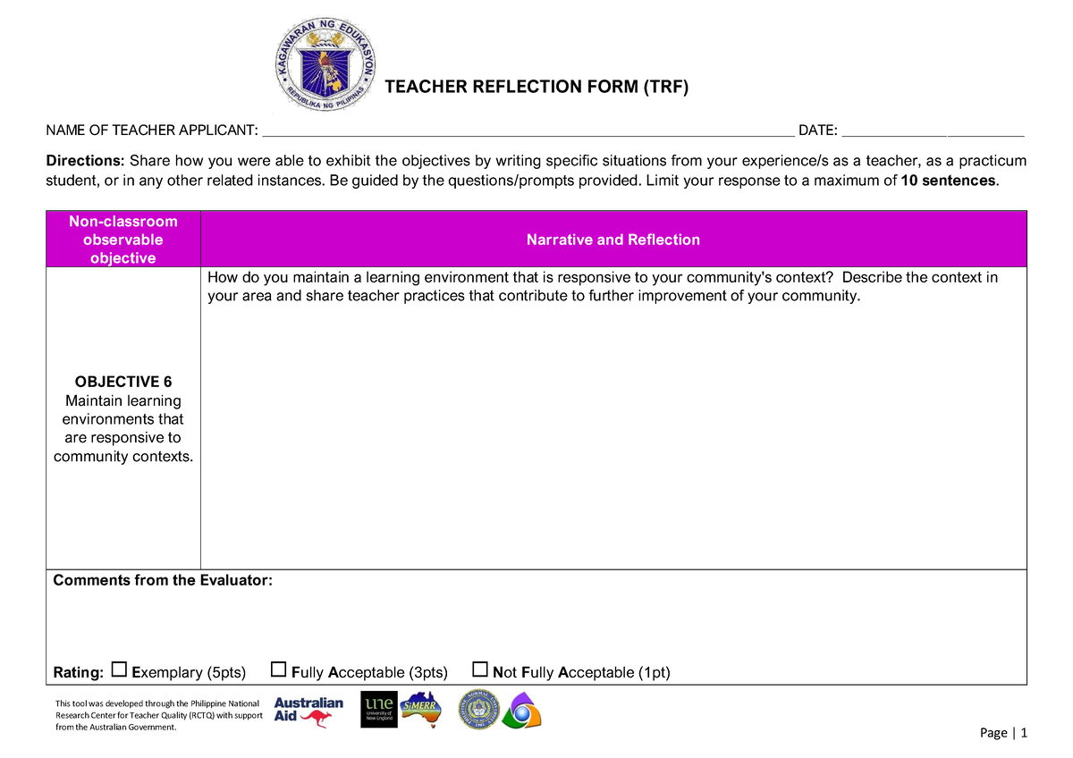 Teacher Reflection Form Actual This Tool Was Developed Through The   Thumb 1200 848 