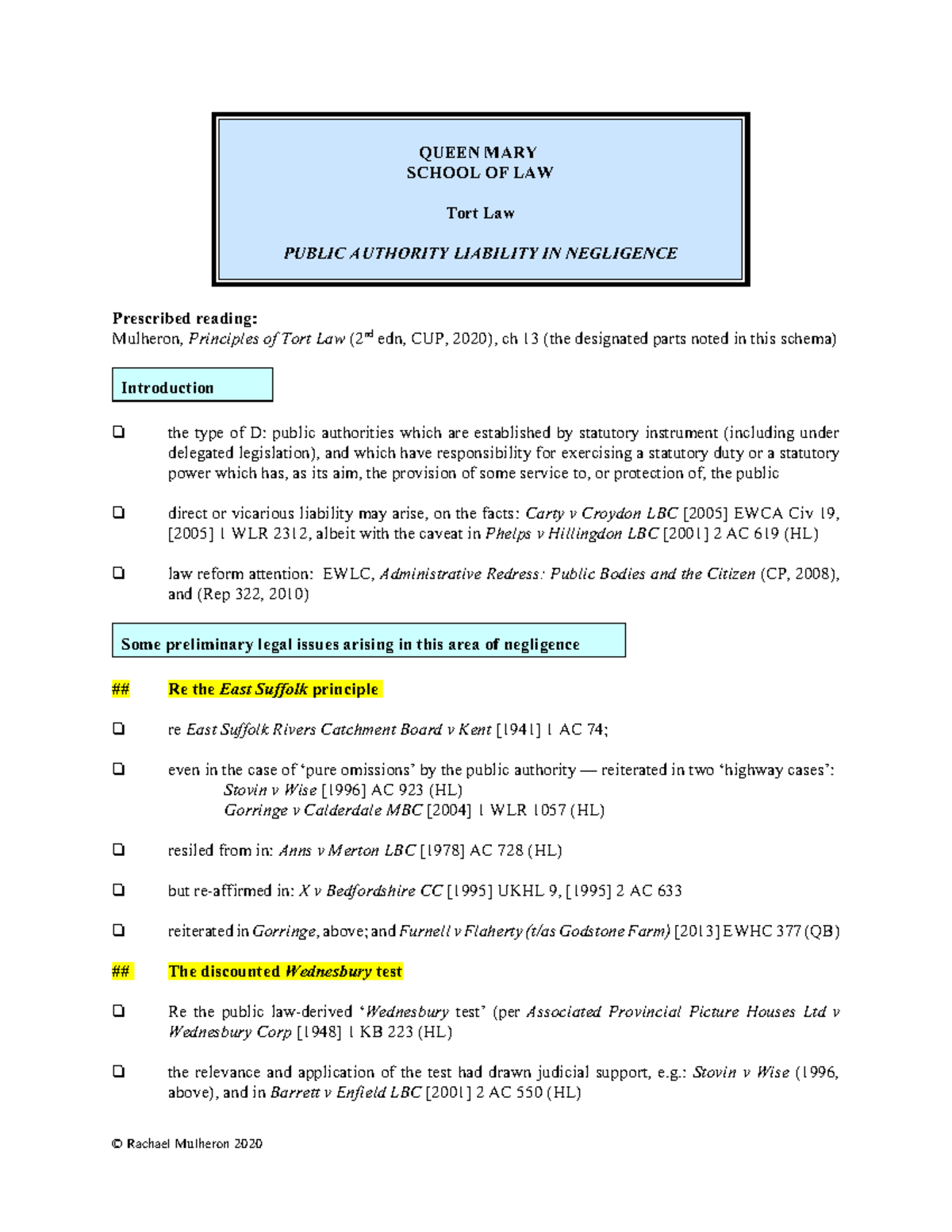 Public authority lecture schema - QUEEN MARY SCHOOL OF LAW Tort Law ...
