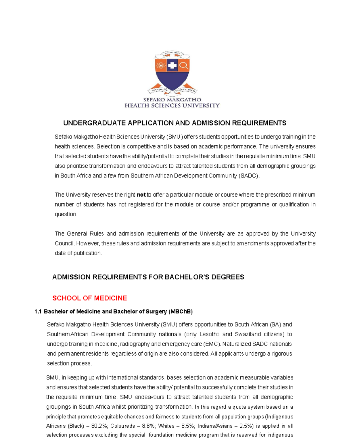 Admission and Selection Rules for Schools revised 2022 UNDERGRADUATE