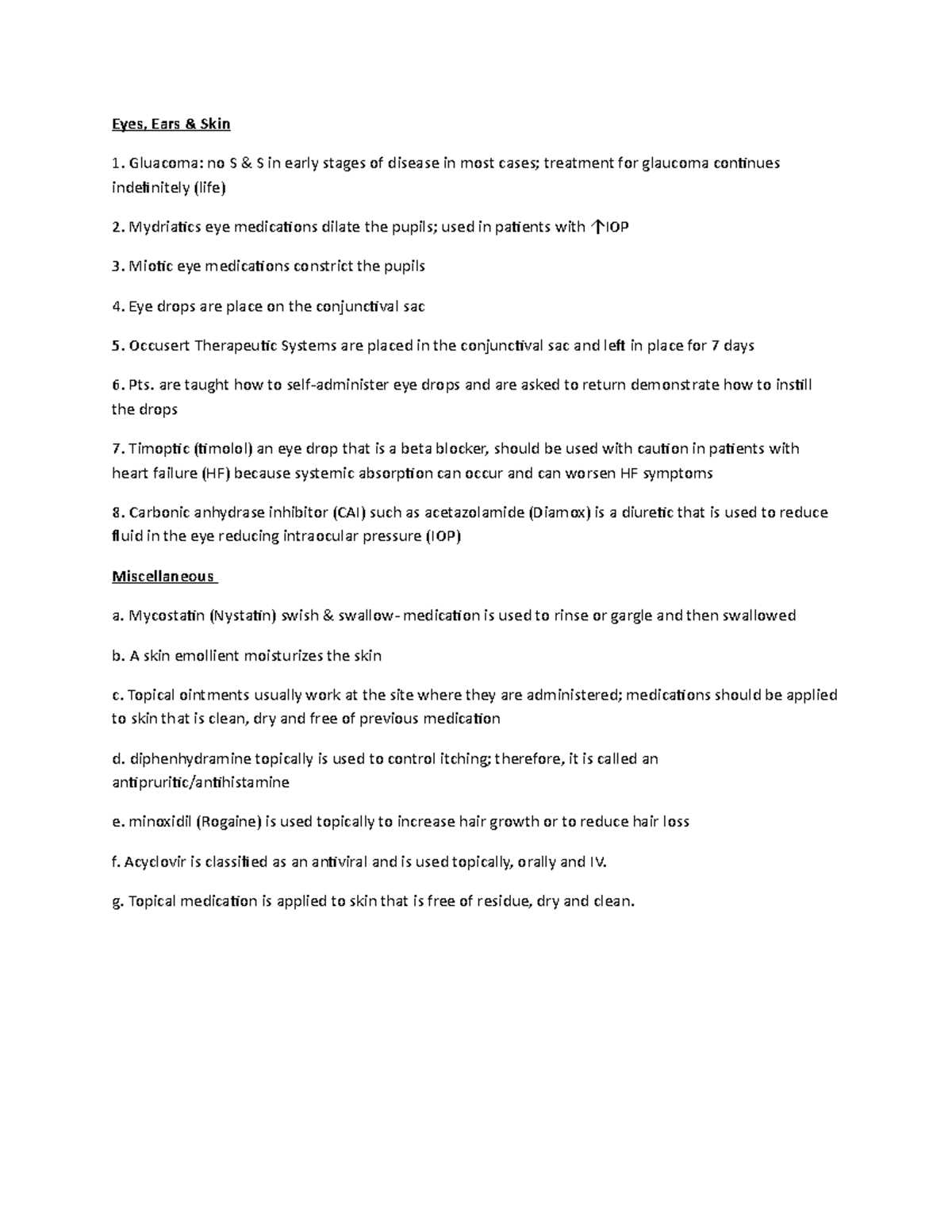 Eyes Ears Skin pharm Eyes, Ears & Skin 1. no S & S in