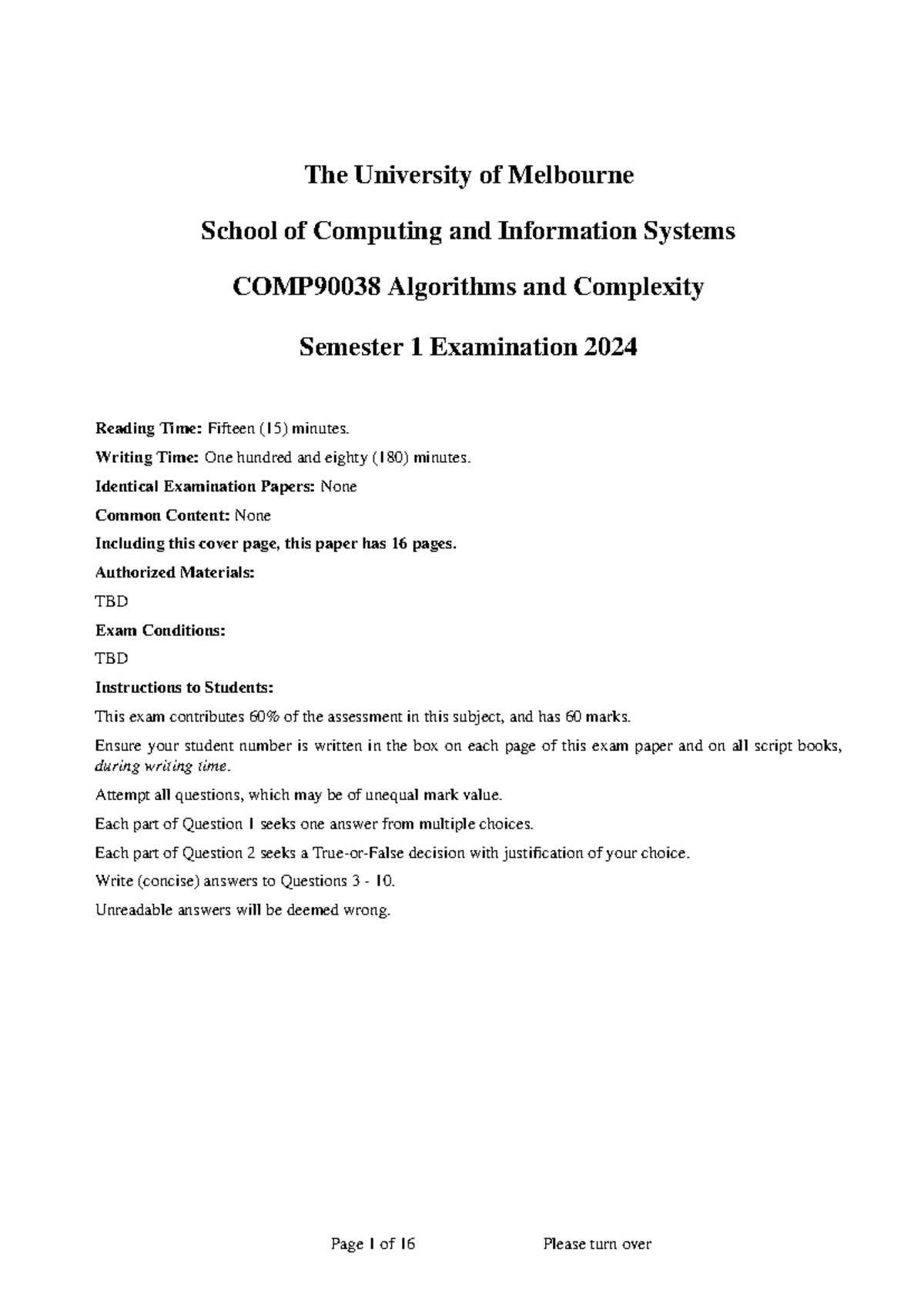 Sample-exam-questions - The University of Melbourne School of Computing ...