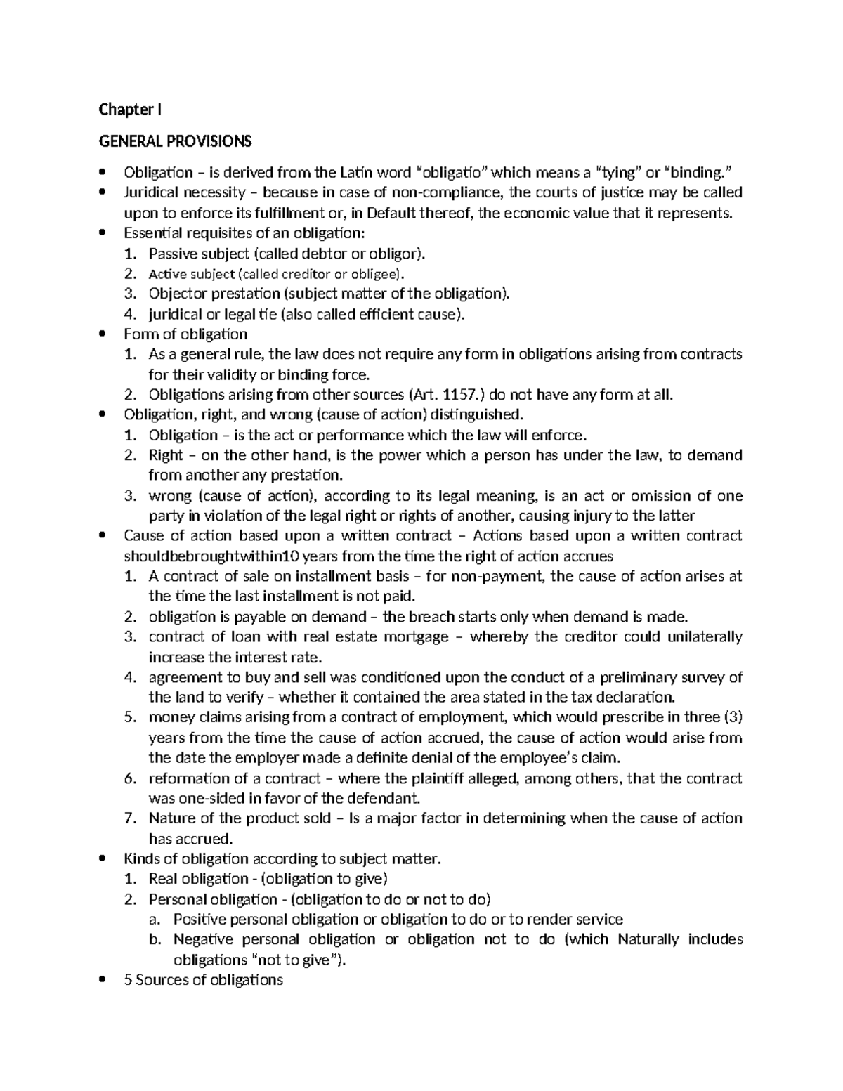 Reviewer - Chapter I GENERAL PROVISIONS Obligation – is derived from ...