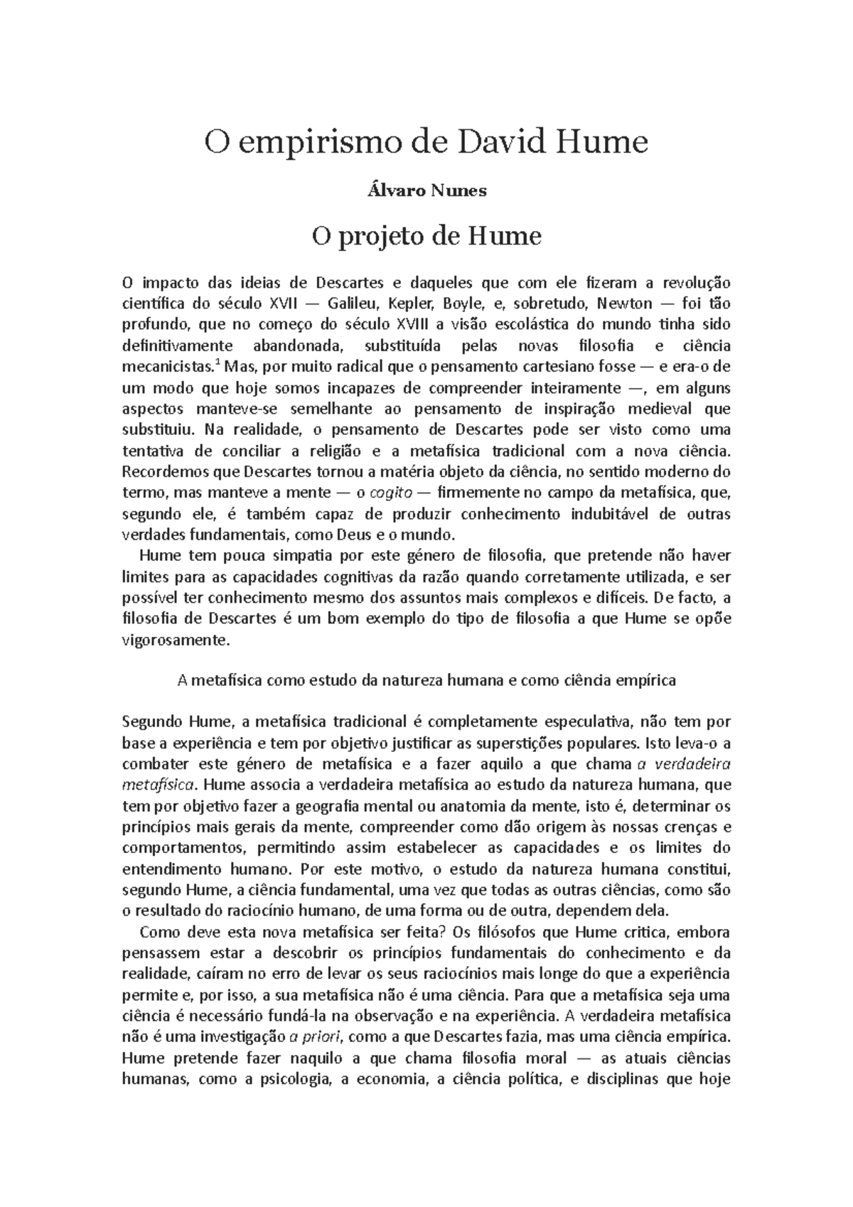 9.3 o empirismo de David Hume - O empirismo de David Hume Álvaro Nunes ...