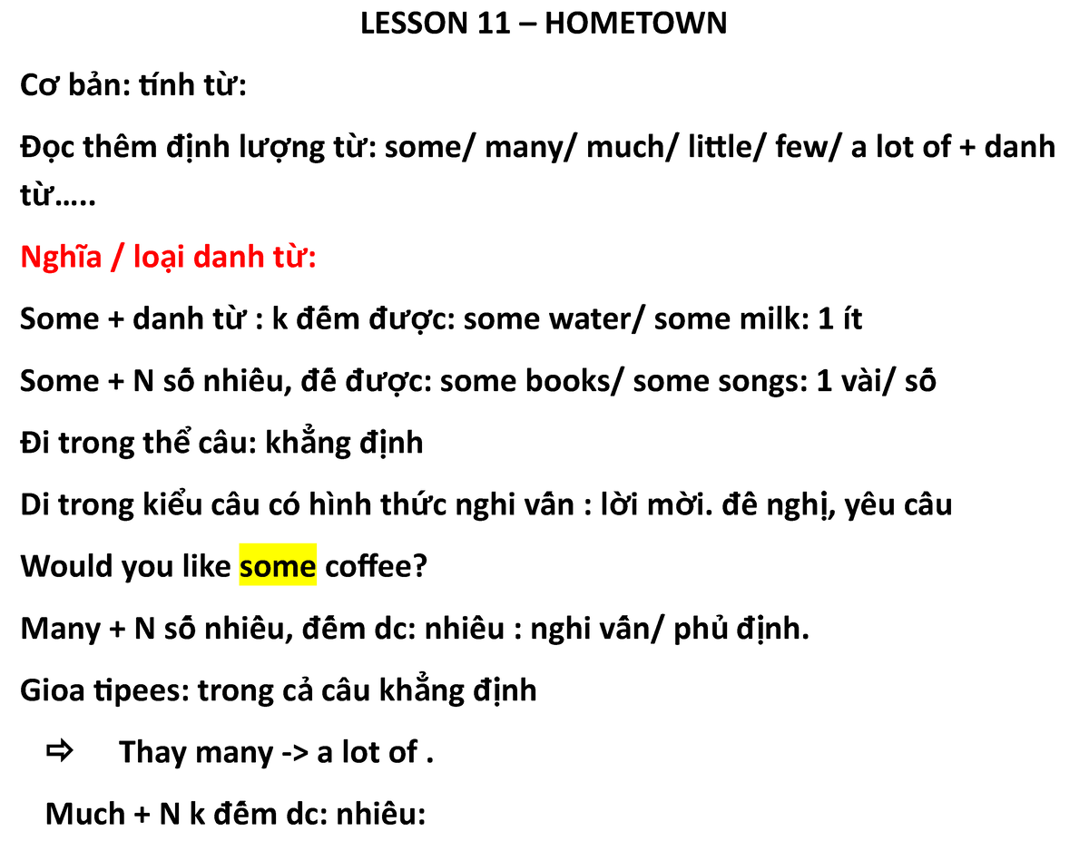 Lesson-11 - Kbkbb - LESSON 11 – HOMETOWN C ơ B N: Tnh Tả ừ: Đ C Thêm đ ...