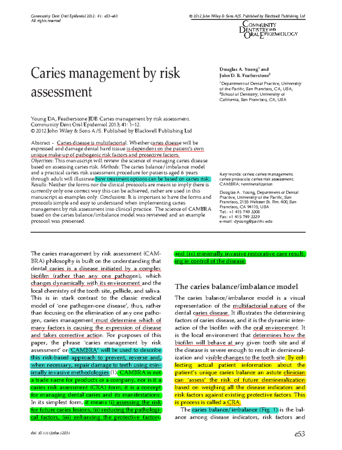 Cambra Caries Management By Risk Assessment Young Da Featherstone Jdb Caries Management By 3985