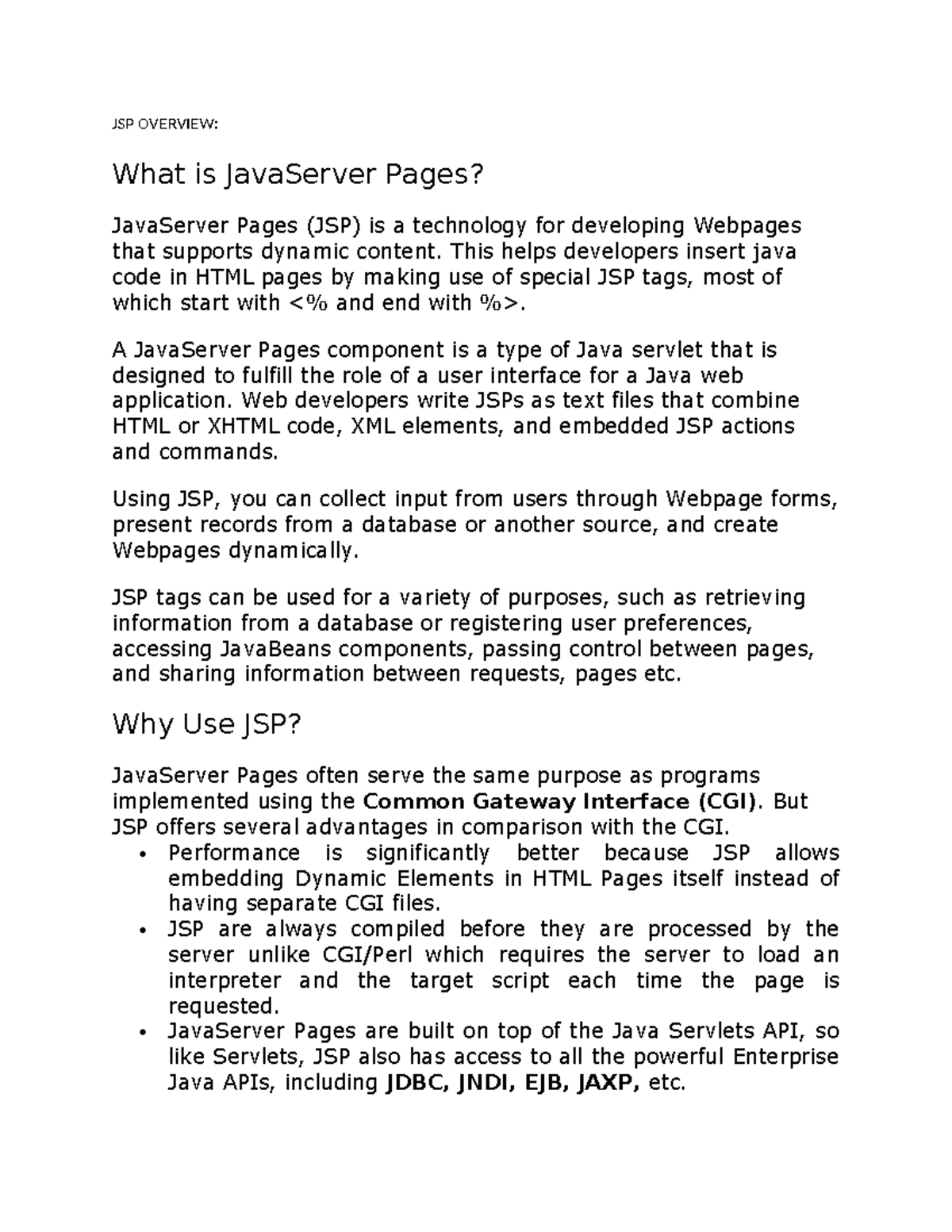 JSP Notes - JSP OVERVIEW: What is JavaServer Pages? JavaServer Pages ...
