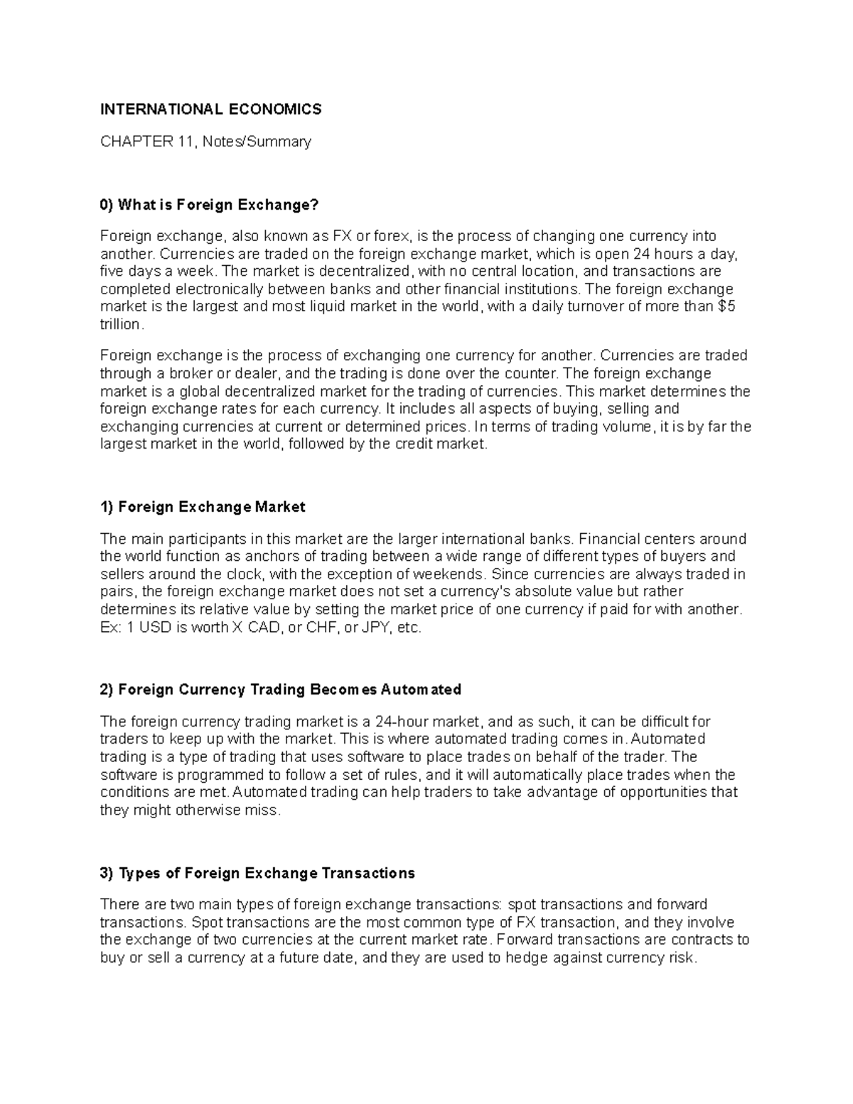 International Economics Chapter 11 Notes Summary International International Economics Chapter 11 Notes Summary International