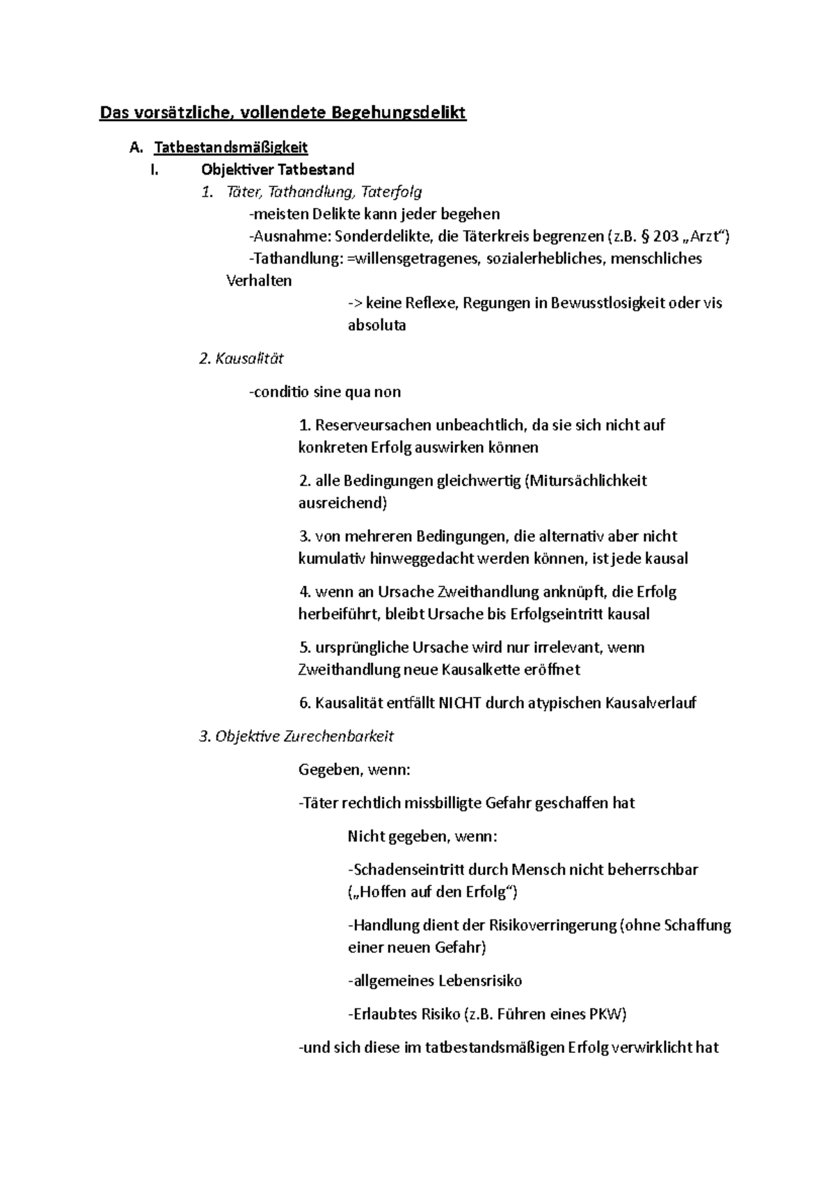Vorbereitung Klausur Strafrecht AT1 - Das vollendete Begehungsdelikt A ...