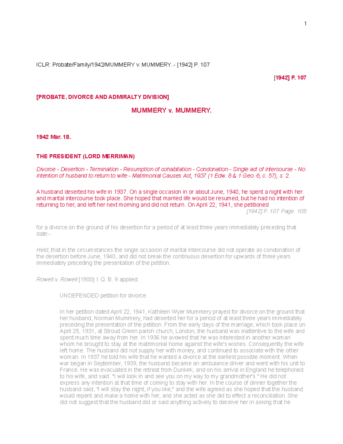 Miller v Miller [1948] 1 MLJ 183 ICLR Probate/Family/1942/MUMMERY